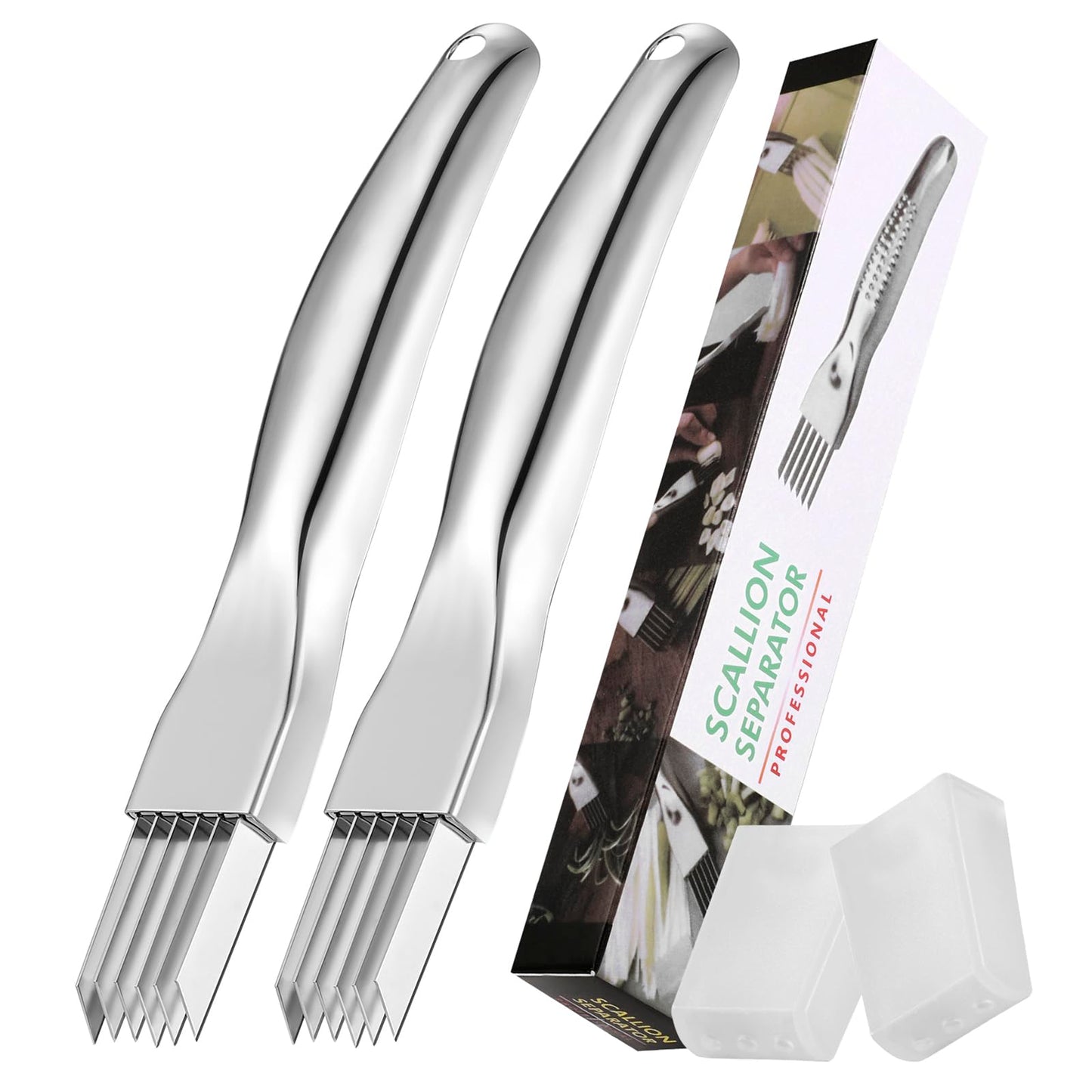 2Pcs Upgrade Shred Silk The Knife, Stainless Steel Green Onion Cutter, Multifunctional Kitchen Vegetable Chopper for Garlic Onion, Premium Food Slicer Gadget, Off the College