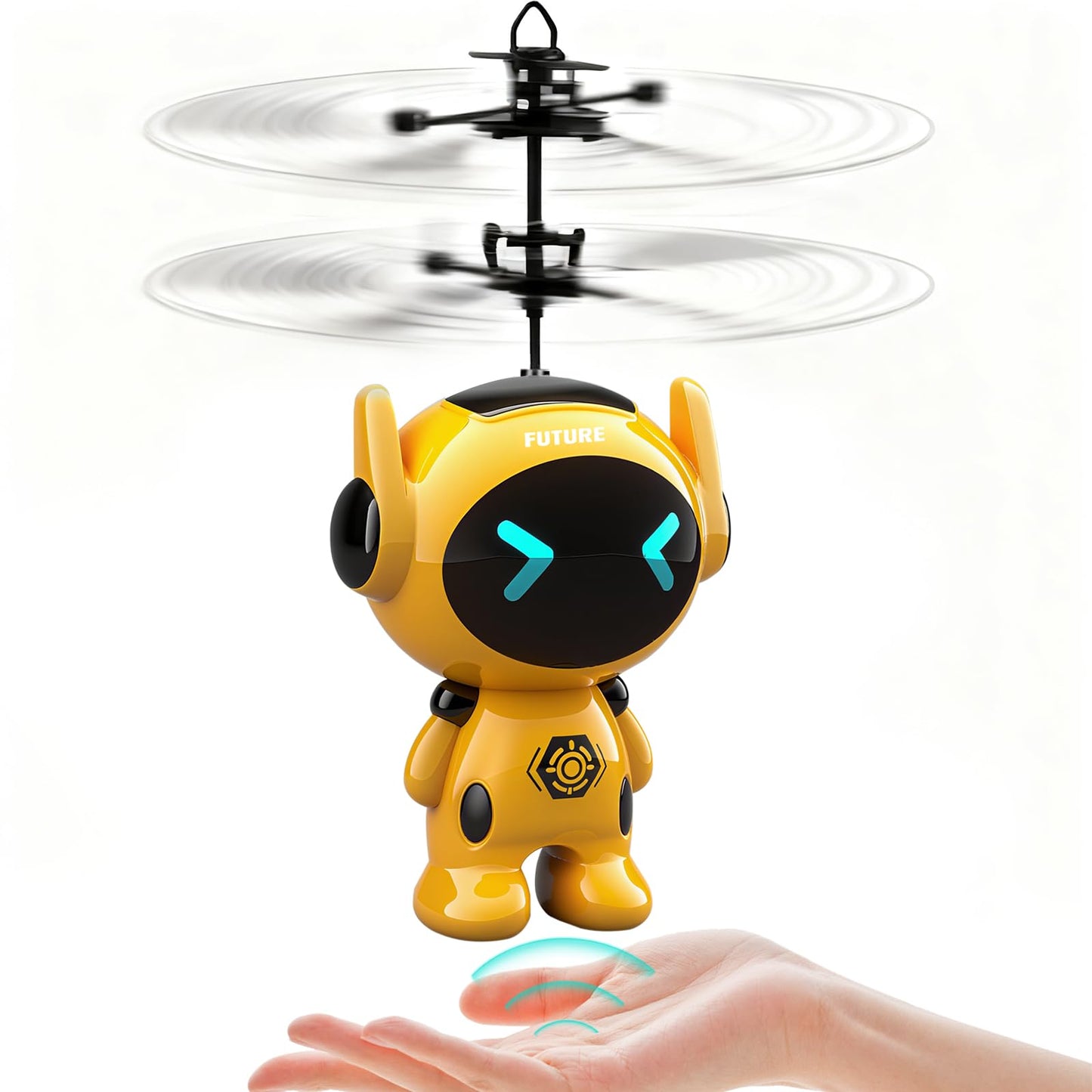 Tcvents Flying Robot Toys for Kids, Flying Ball Hand Operated Drones with LED Lights Indoor Rechargeable Mini Drone Helicopter Birthday Gift for Boys Girls Age 6-8 9 10 11 12+ Years Old, Yellow