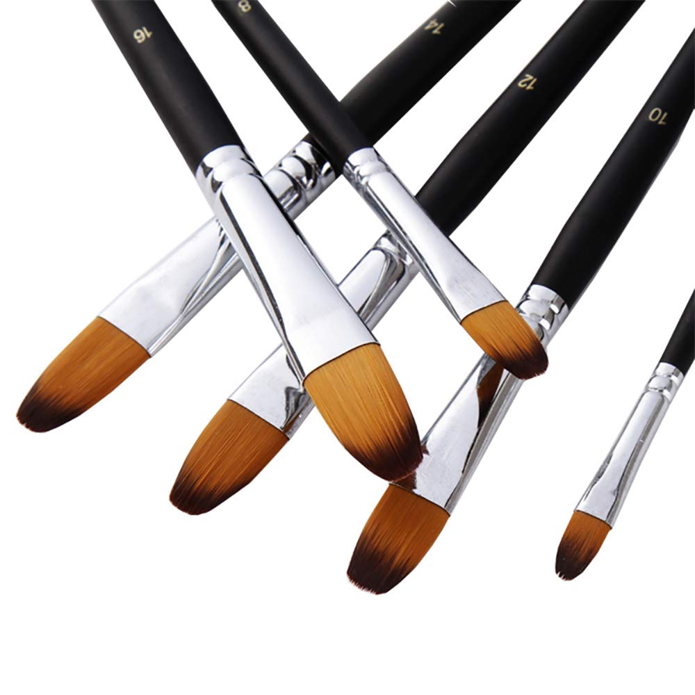 Artist Paint Brushes Set,9 Pcs Professional Filbert Brushes for Acrylic Oil Watercolor Gouache Painting Kits with Long Handle Nylon Hair Black