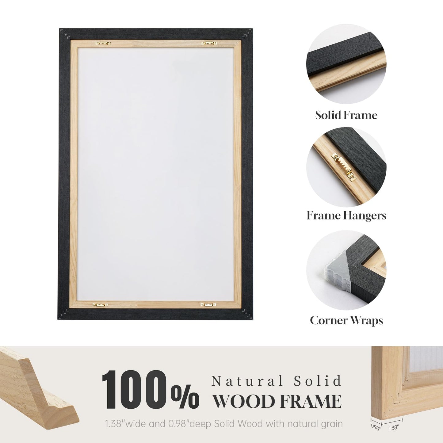 Large Framed Neutral Abstract Wall Art for Living Room, 3 Piece Modern Canvas Prints Paintings Artwork for Walls, Black and Beige Pictures for Living Room Hallway Stair Office Wall Decor 24x36 Inch