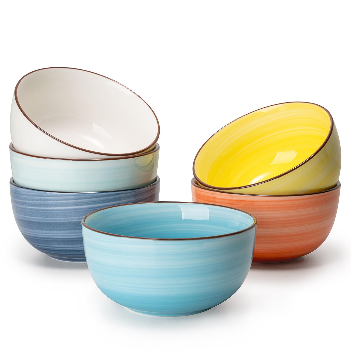 Sweese 10 Oz Ceramic Ice Cream Bowls, Set of 6 - Multicolor Dessert, Cereal, Soup Bowls, Dishwasher Microwave Safe