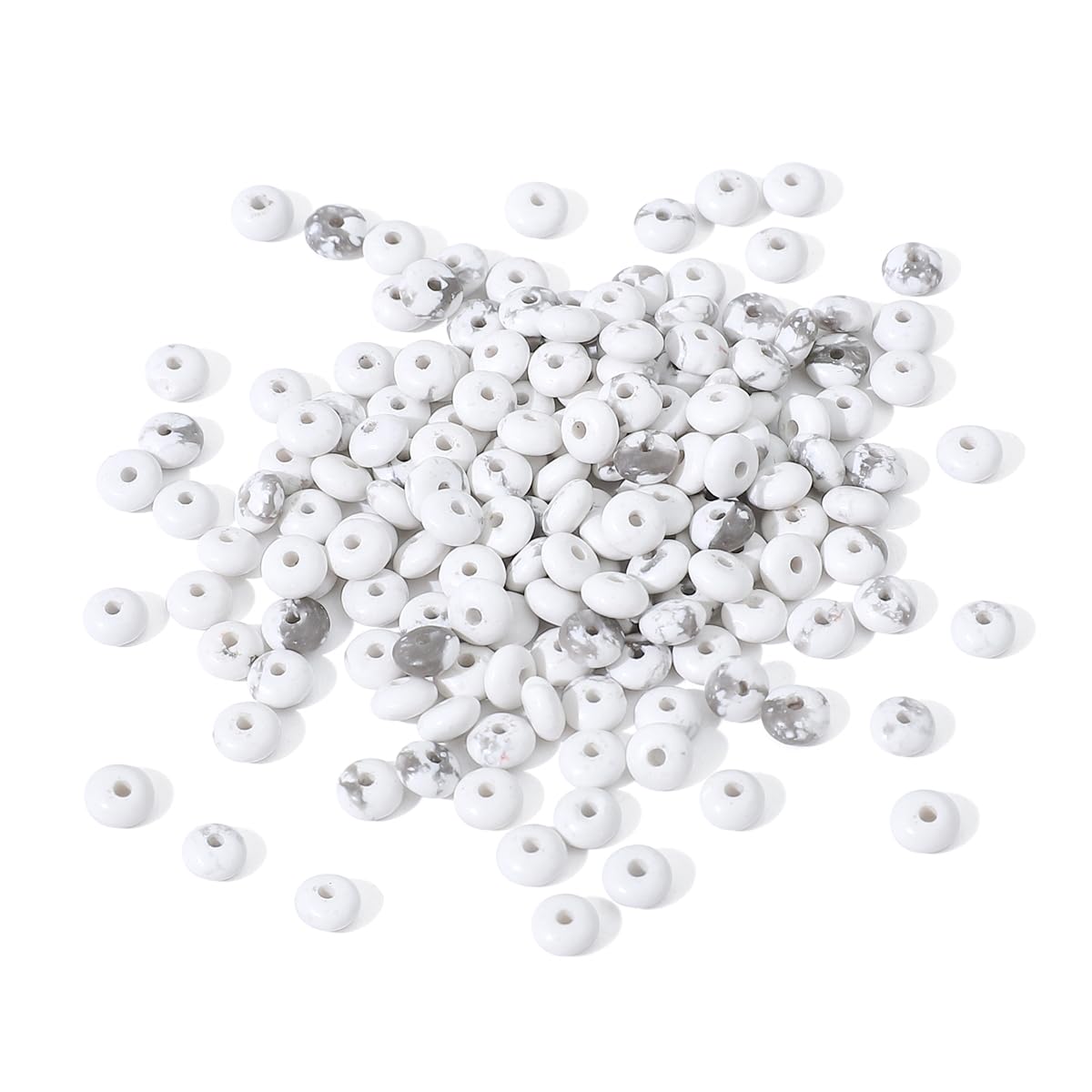 BEADIA Natural White Howlite Disk Stone Beads 4x2mm 160pcs Rondelle Loose Semi Gemstone Beads for Jewelry Making Design