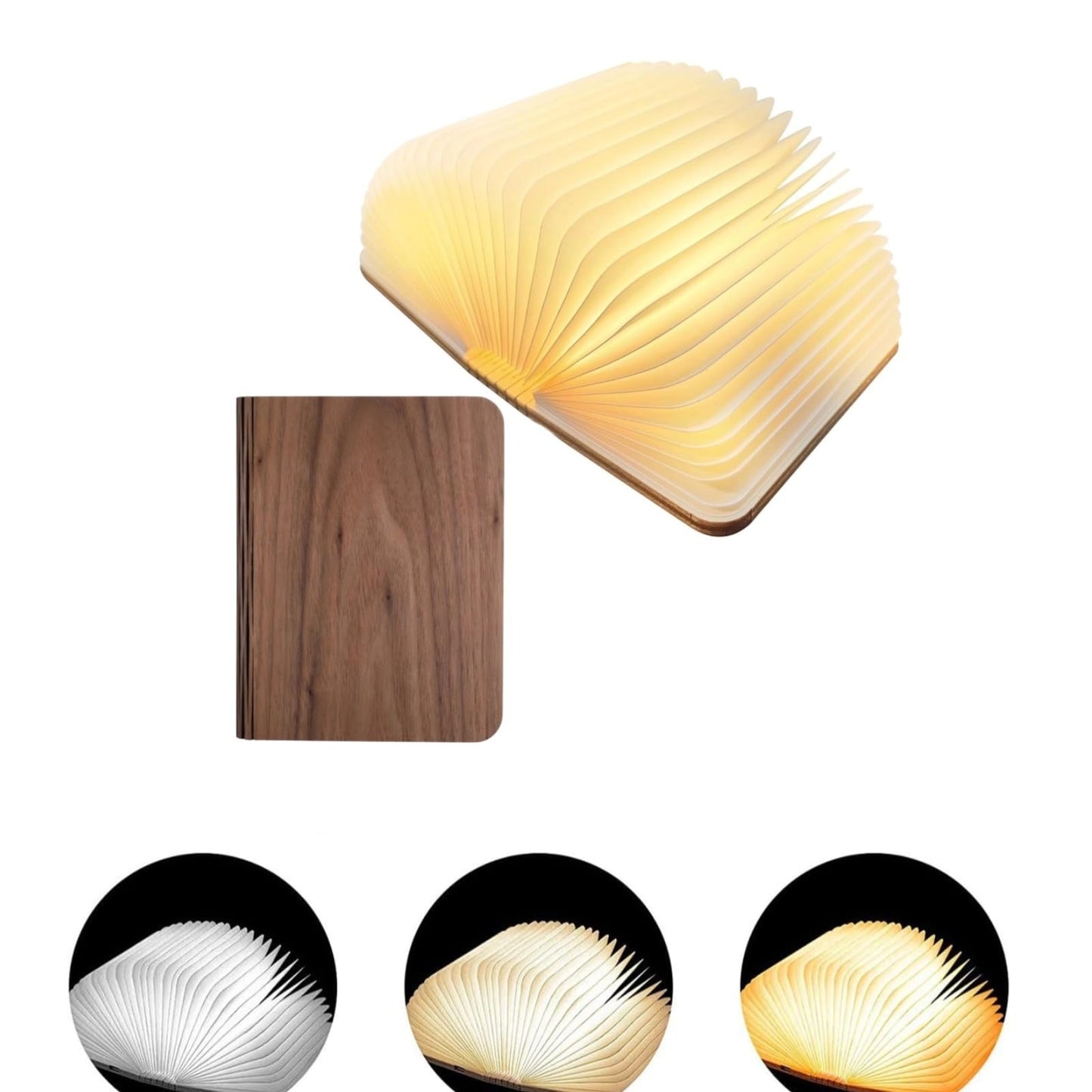 Vilygret 3 Colors Rechargeable Folding Book Lamp, Wooden Book Night Light,Birthday Christmans Thanksgiving Gift for Women Boys Kids Girls
