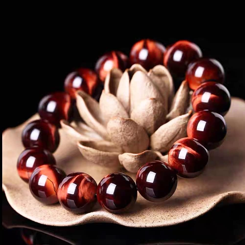 14MM Red Tigers Eye Bracelet for Men | Natural Healing Root Chakra Gemstones | Fits for 8.5" XLarge Strong Wrist | Bring Luck & Fortune | Anxiety Relief Spritual Gift for Friends Familys with Big Arm