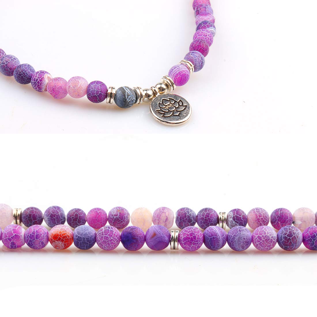 GVUSMIL 8mm 108 Mala Beads Wrap Bracelet Necklace for Yoga Charm Bracelet Natural Gemstone Jewelry for Women Men (Purple Weathered Stone)