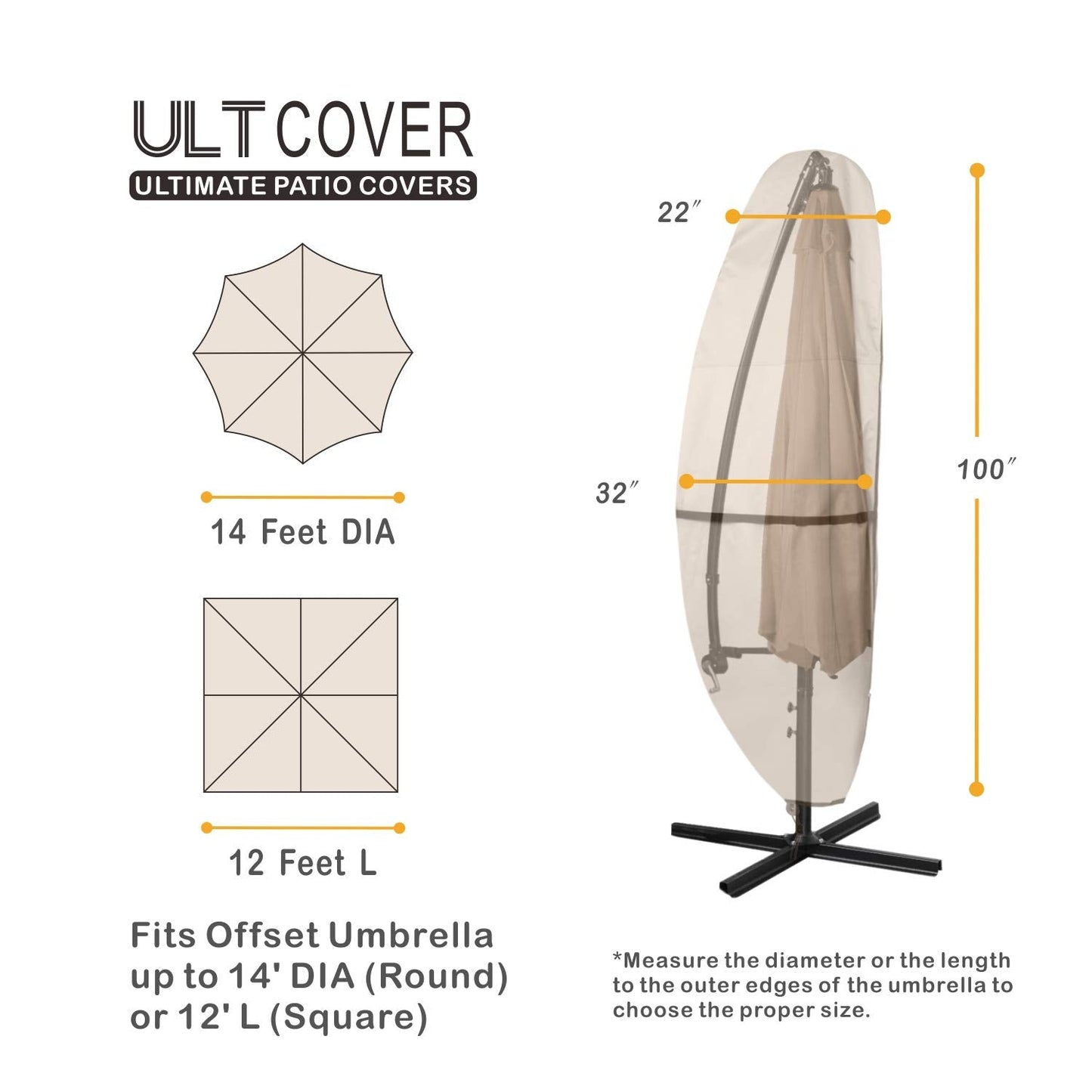 ULTCOVER Patio Parasol 600D Waterproof Outdoor Offset Banana Style Umbrella Cover - Fits Cantilever Offset Umbrella 12-14 Feet