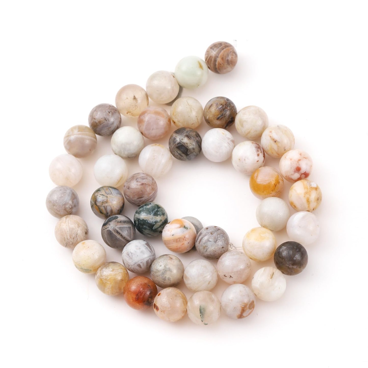 10mm 38pcs DIY Natural Bamboo Leaf Agate Stone Beads Round Healing Crystal Gemstone Loose Beads for Jewelry Making Handmade Bracelet Necklace