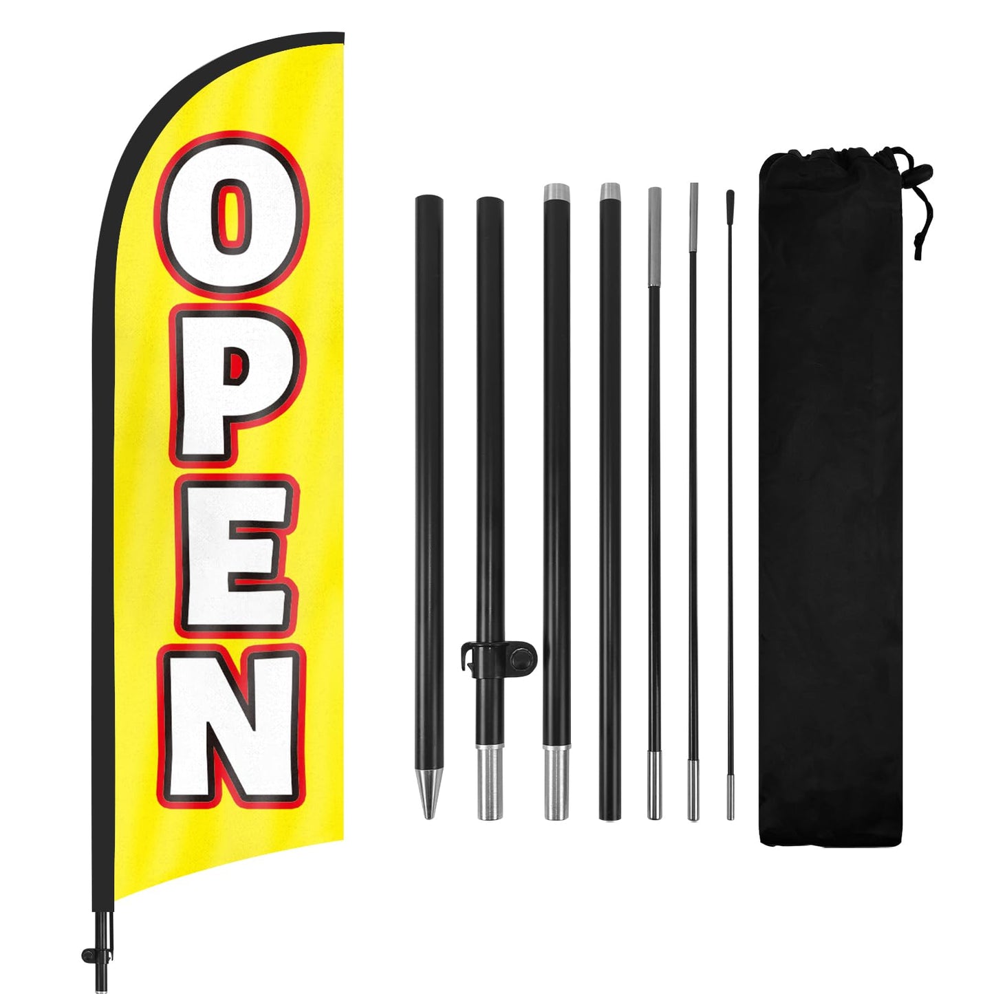 Open Feather Flag with Pole and Ground Stake, 8FT Swooper Advertising Banner Sign for Business Storefronts, Shops Outdoor Promotions