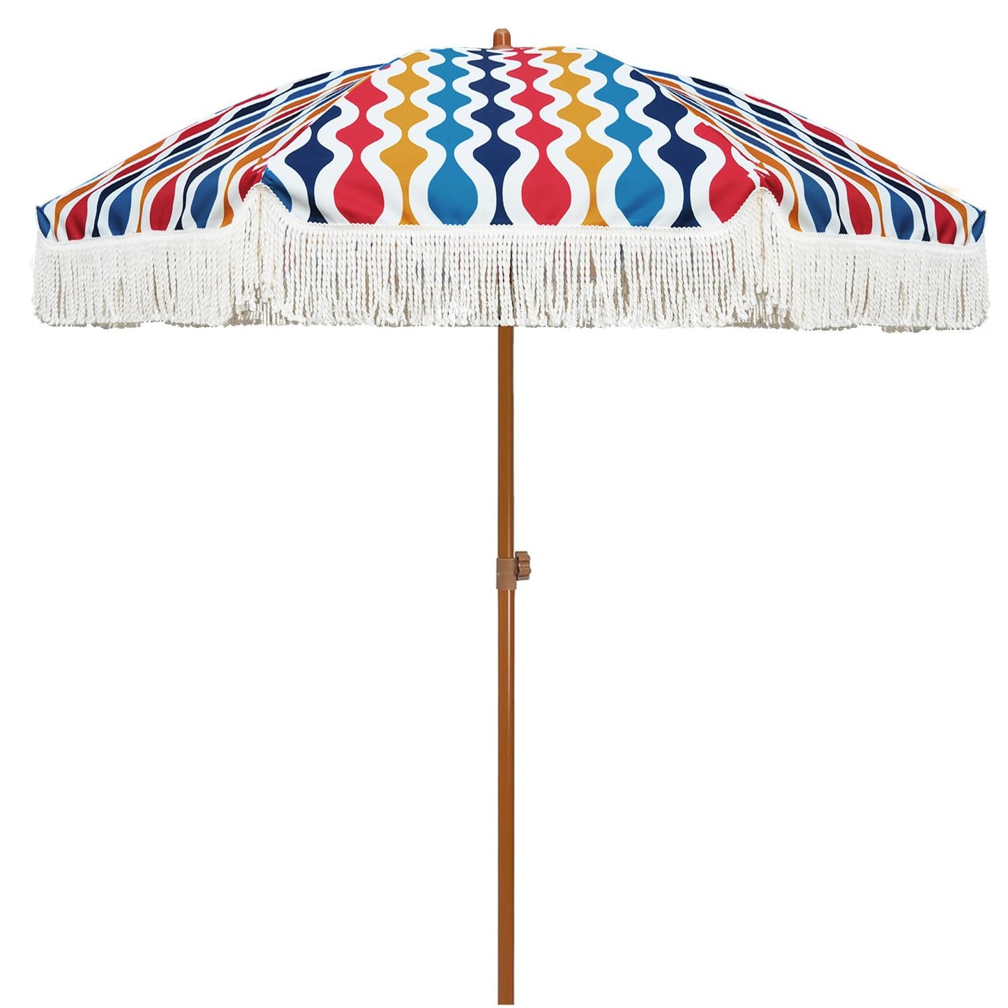 AMMSUN 7ft Patio Umbrella with Fringe Outdoor Tassel Umbrella UPF50+ Premium Steel Pole and Ribs Push Button Tilt, Wave Colorful