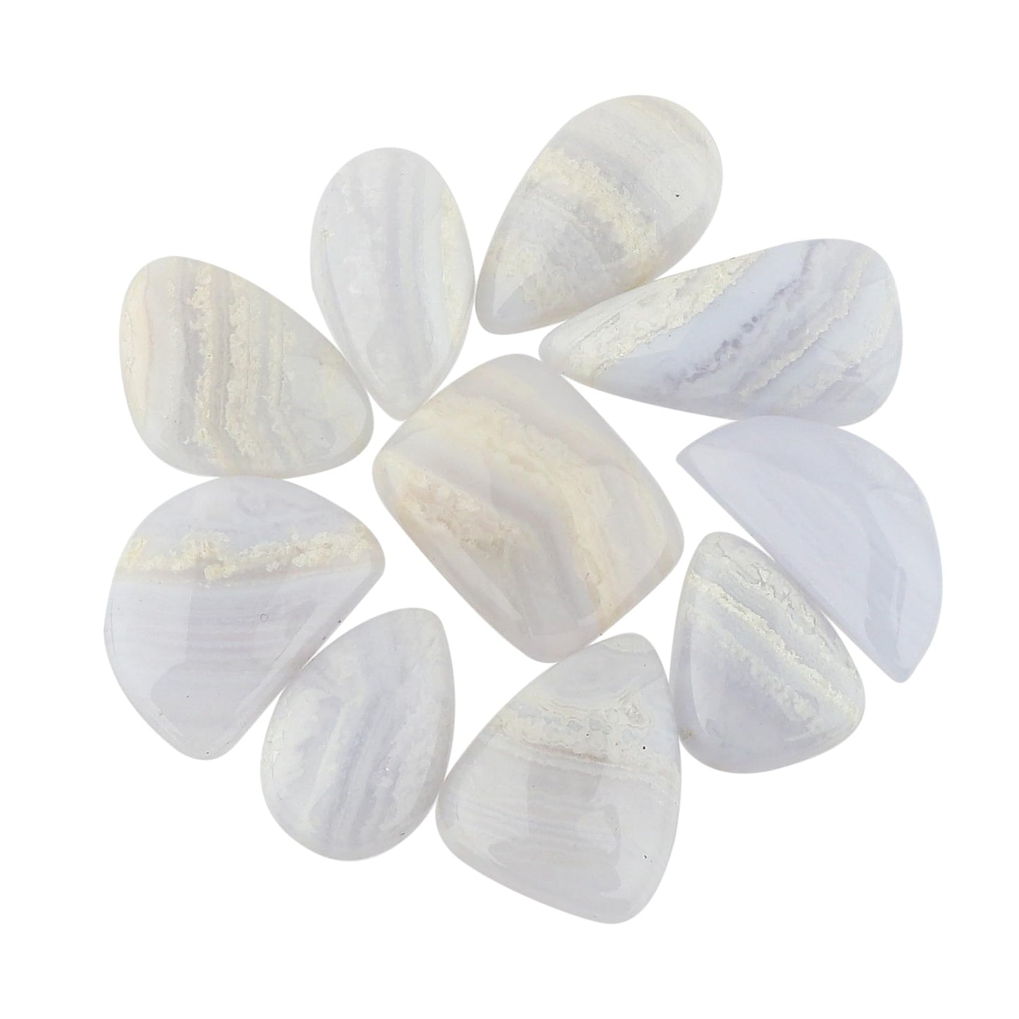 CRYSTALIS Wholesale 10pcs, 8-12mm Natural Blue Lace Agate Loose Gemstone Bulk Cabochons Jewelry Making Supply, Chakra Healing Polished Stones, Wire Wrapping, DIY, Gem Collection
