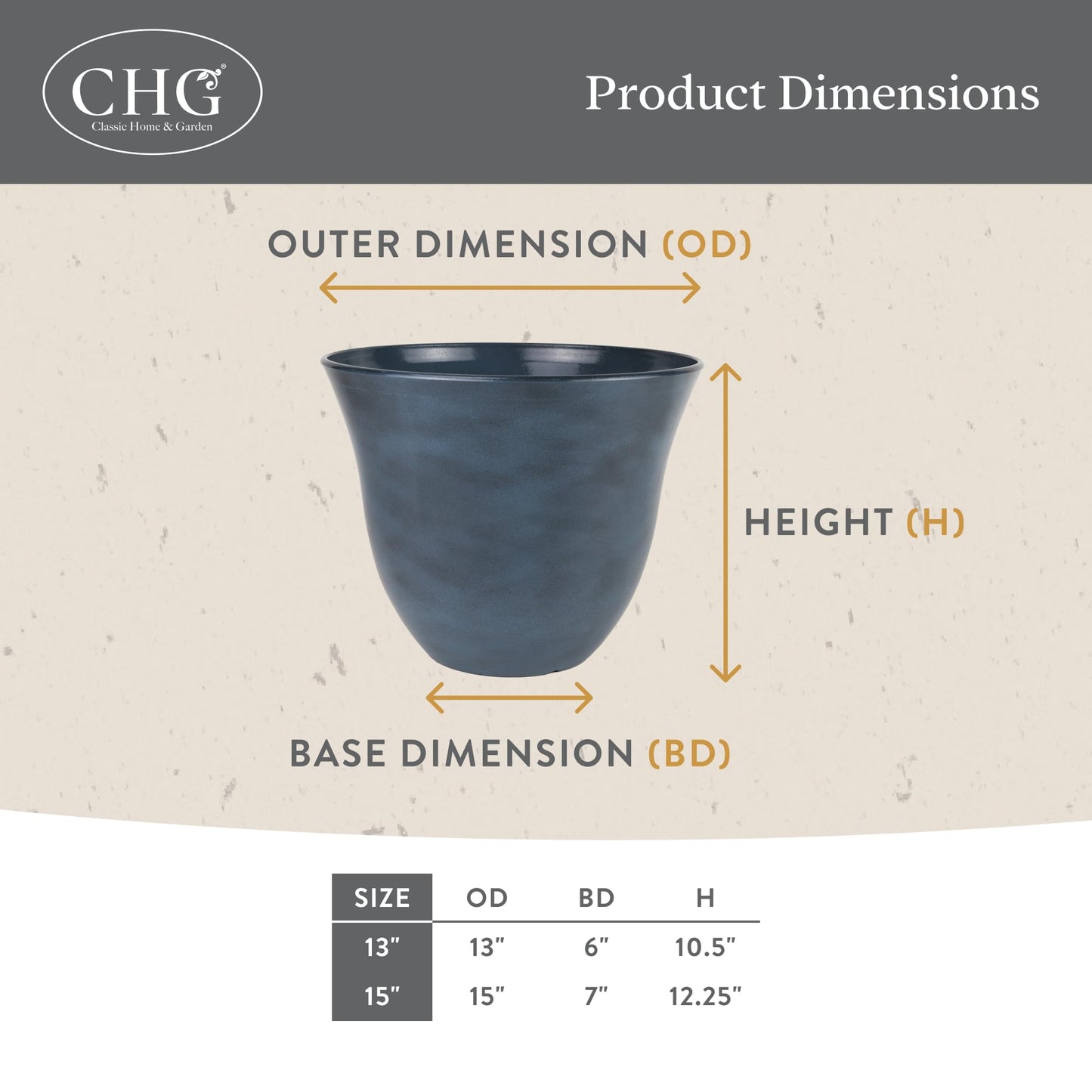 Classic Home and Garden by Growscape Honeysuckle Resin Planters - Lightweight Indoor & Outdoor Plant Pots - UV-Resistant Plastic Flower Pots - Pot Planters for Flowers & Herbs (13", Blue Jean)