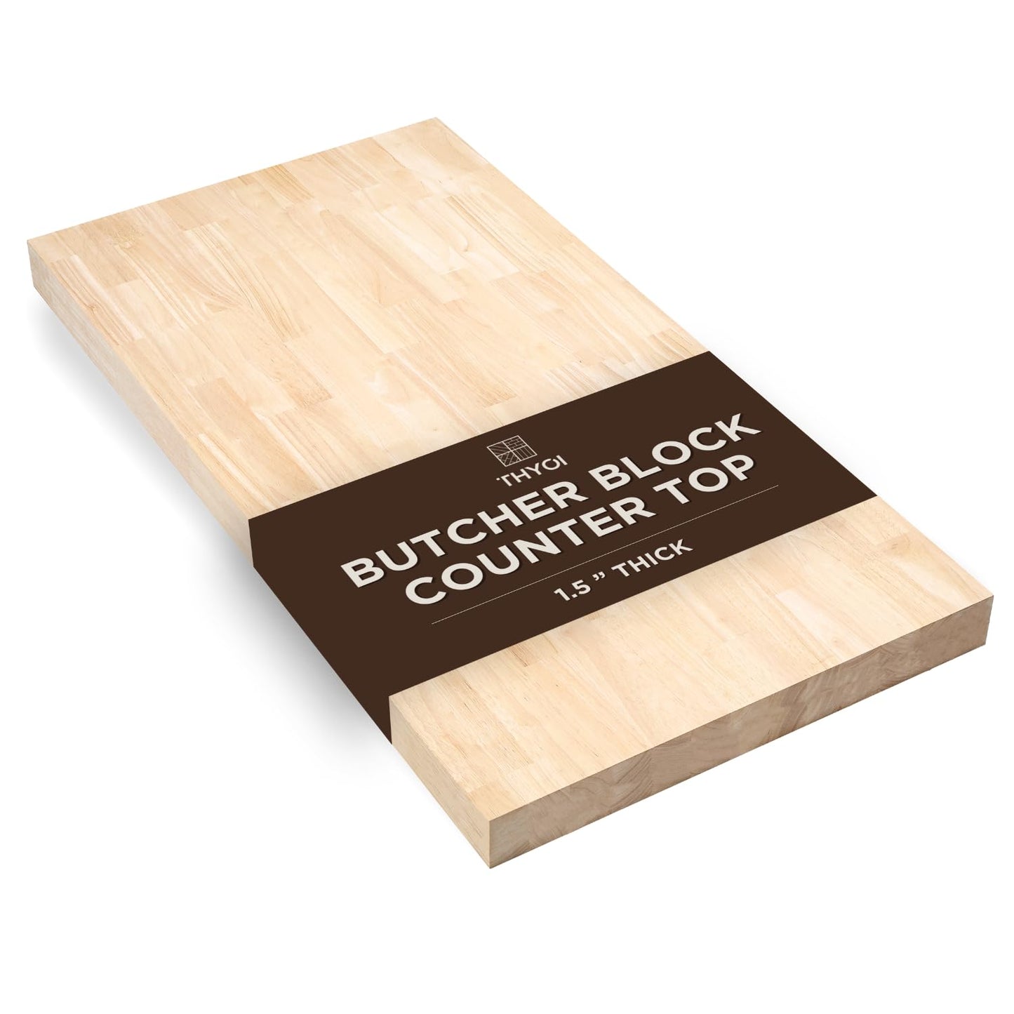 THYOI 4ft Hevea Butcher Block Countertop, 48" L x 25" W x 1.5" Thick Solid Wooden Table Top, Kitchen Countertops, DIY Butcher Block Desks and Unfinished Wood Table Tops for Customization