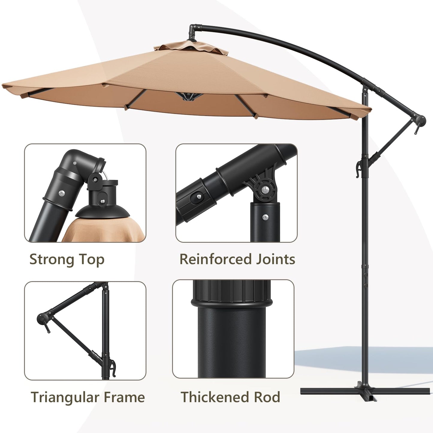 MAKE CHANGES 10FT Patio Umbrella, Cantilever Outdoor Umbrella with 360° Rotation & Tilt Adjustment, Offset Patio Umbrella with UV-Resistant Waterproof Canopy for Backyard, Pool, Garden, Khaki