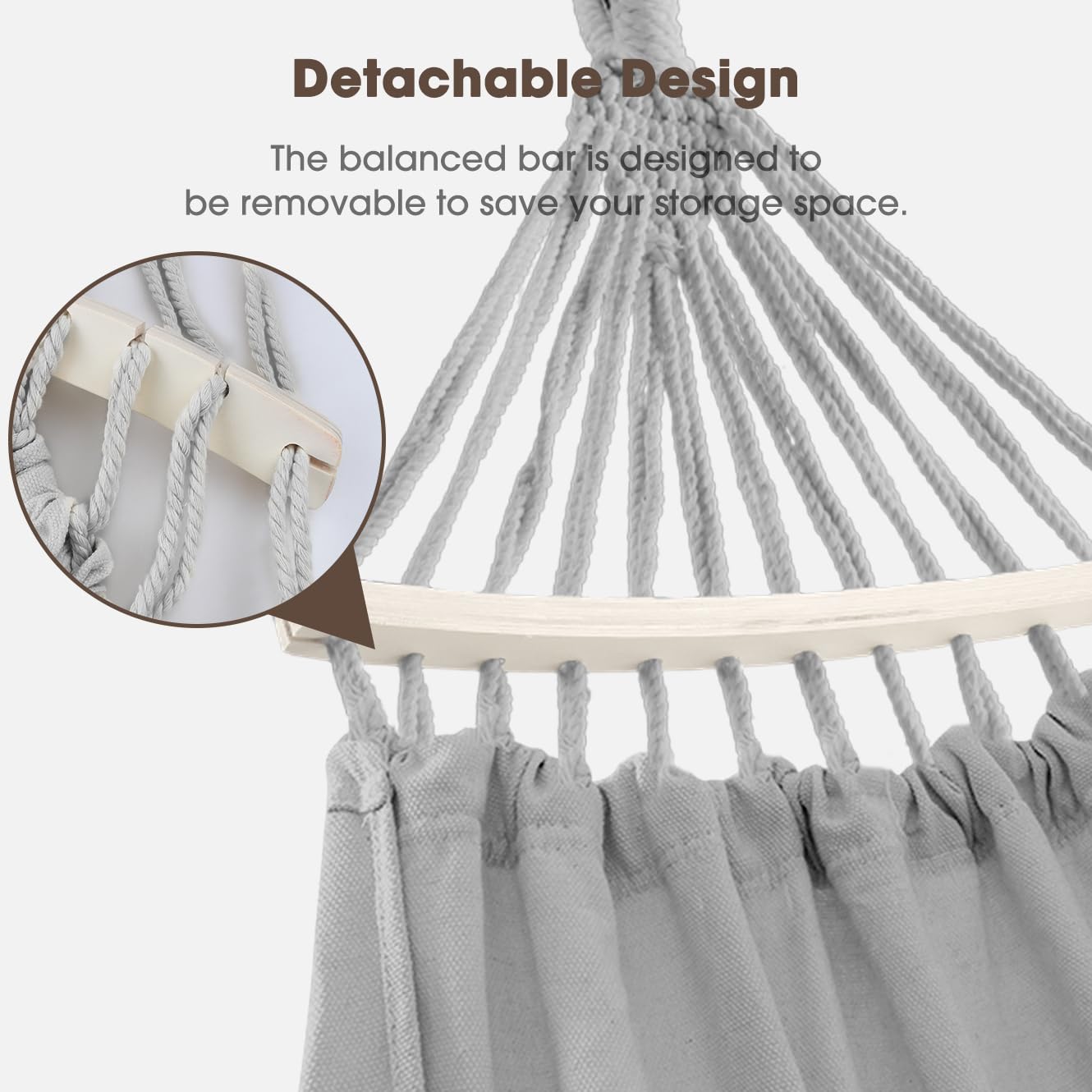 MOSFiATA Backyard Hammock with Tassels Max 500lbs Canvas Fabric Bohemian Style with Thickened Rope and Carry Bag for Outdoor, Garden, Patio, Wedding Decor (Gray)