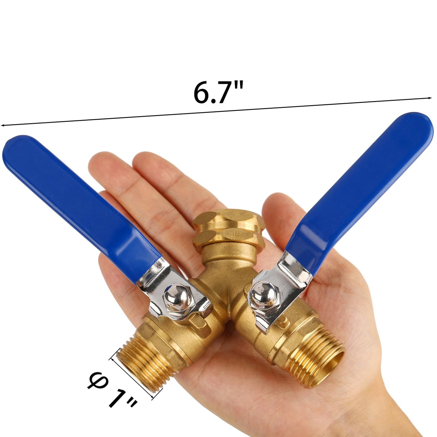Garden Hose Splitter 2 Way Heavy Duty, Brass Faucet Adapter With Long Handle For Gardening Water Hose Shut Off Valve Hose Connector Fittings Outdoor Water Spigot Hose Bib Y Splitter
