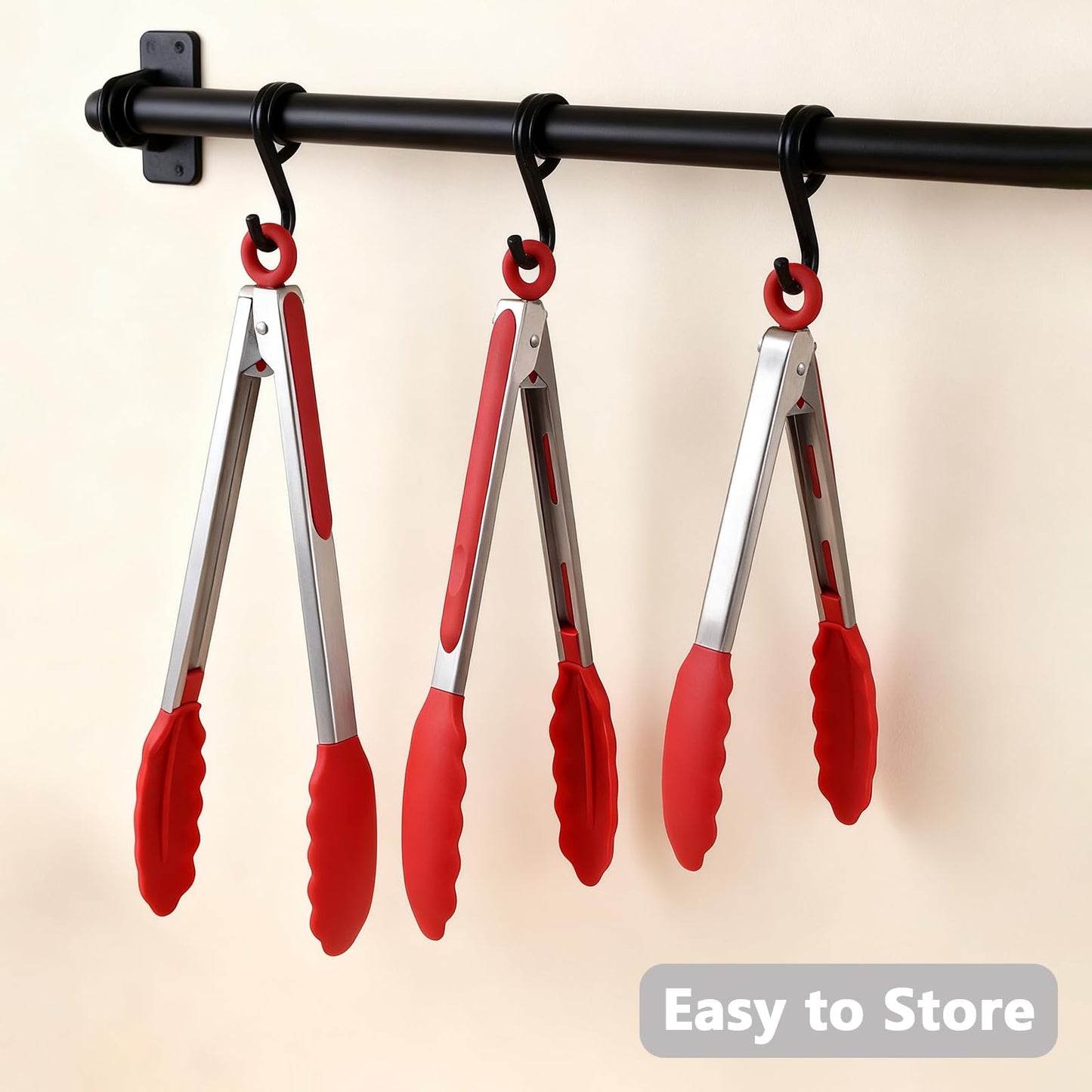 IOCBYHZ Kitchen Tongs for Cooking w Non-Stick Silicone Tips, 600°F Heat Resistant Silicone Cooking Food Tong Set Heavy Duty Stainless Steel Handle for Baking Grilling BBQ Salad Serving, 7" 9" and 12"