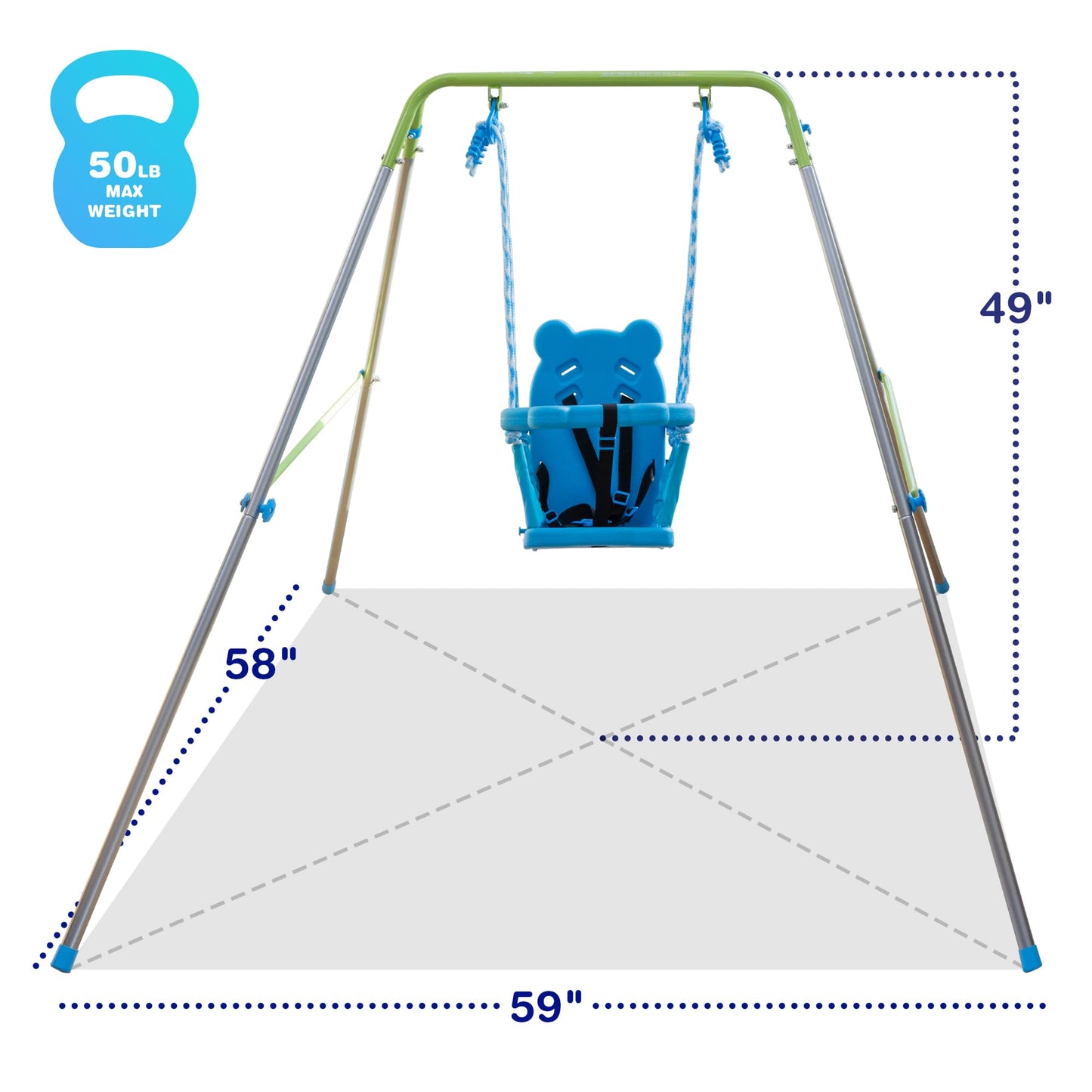 Sportspower My 1st Toddler Swing - Heavy-Duty Baby Indoor/Outdoor Swing Set with Safety Harness, Blue, 52"L x 55"W x 47"H
