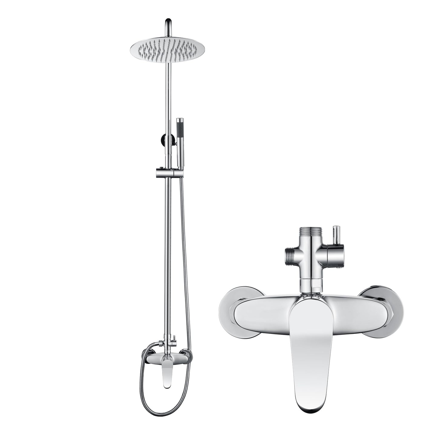 AmazonBasics Outdoor Shower Fixtures - Total Complete Shower Kit, Chrome Finish with SS304 Handheld High Pressure Shower Head, 2-Functions