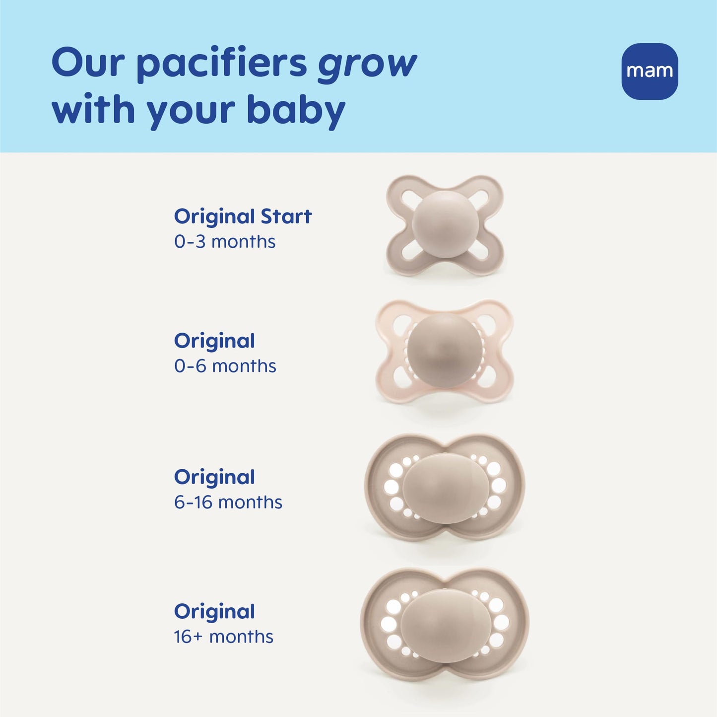 MAM Original Baby Pacifiers 0-6 Months, Binky for Newborn Babies, BPA-Free Skin Soft Silicone Nipple, Glows in The Dark, Developed with Medical Experts, 6 Count, Made in Europe