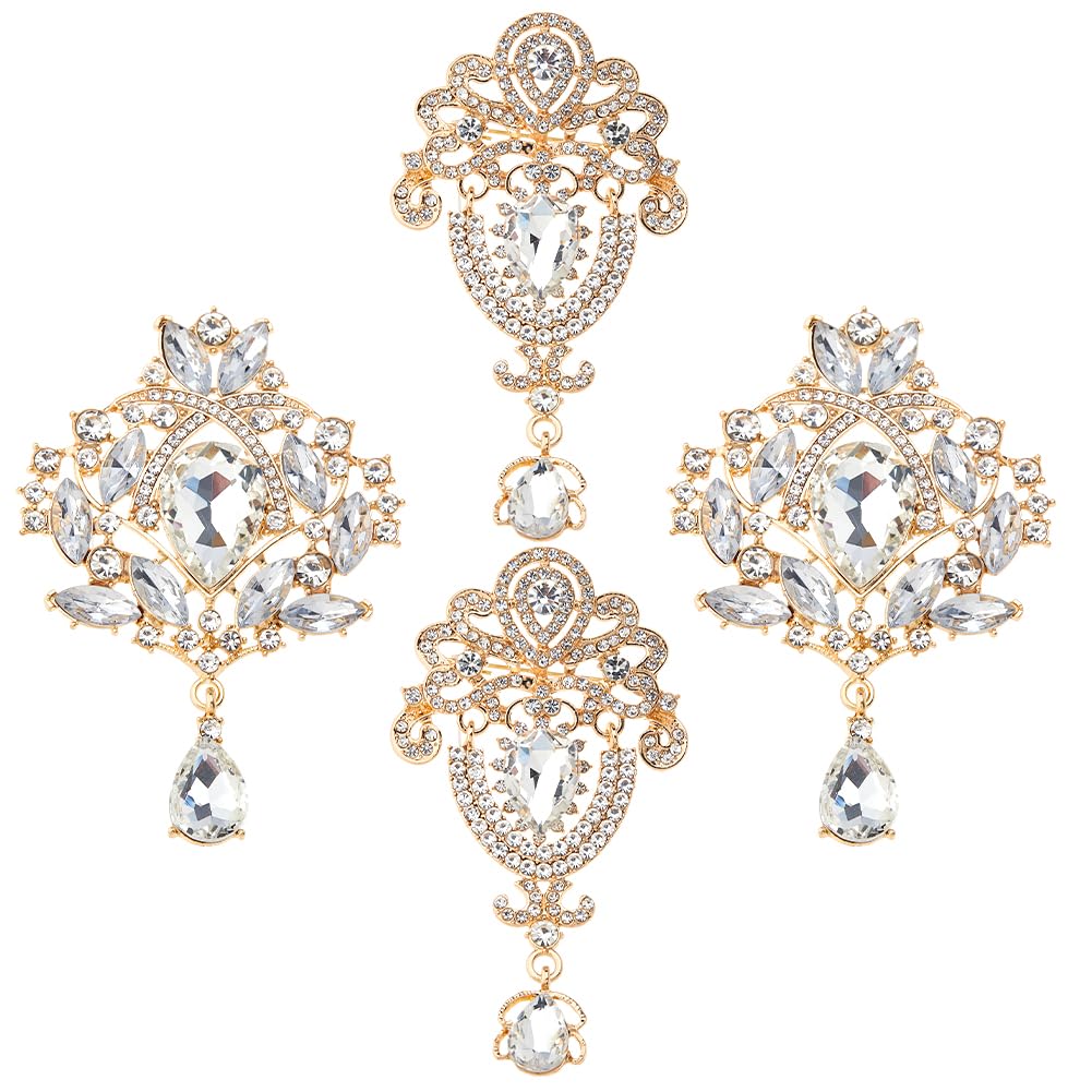 SUPERFINDINGS 4Pcs 2 Styles Alloy Rhinestone Brooches Rhinestone Teardrop Flower Brooch Pin Vintage Rhinestones Brooch Pin for Women DIY Bridal Wedding Bouquet Kit