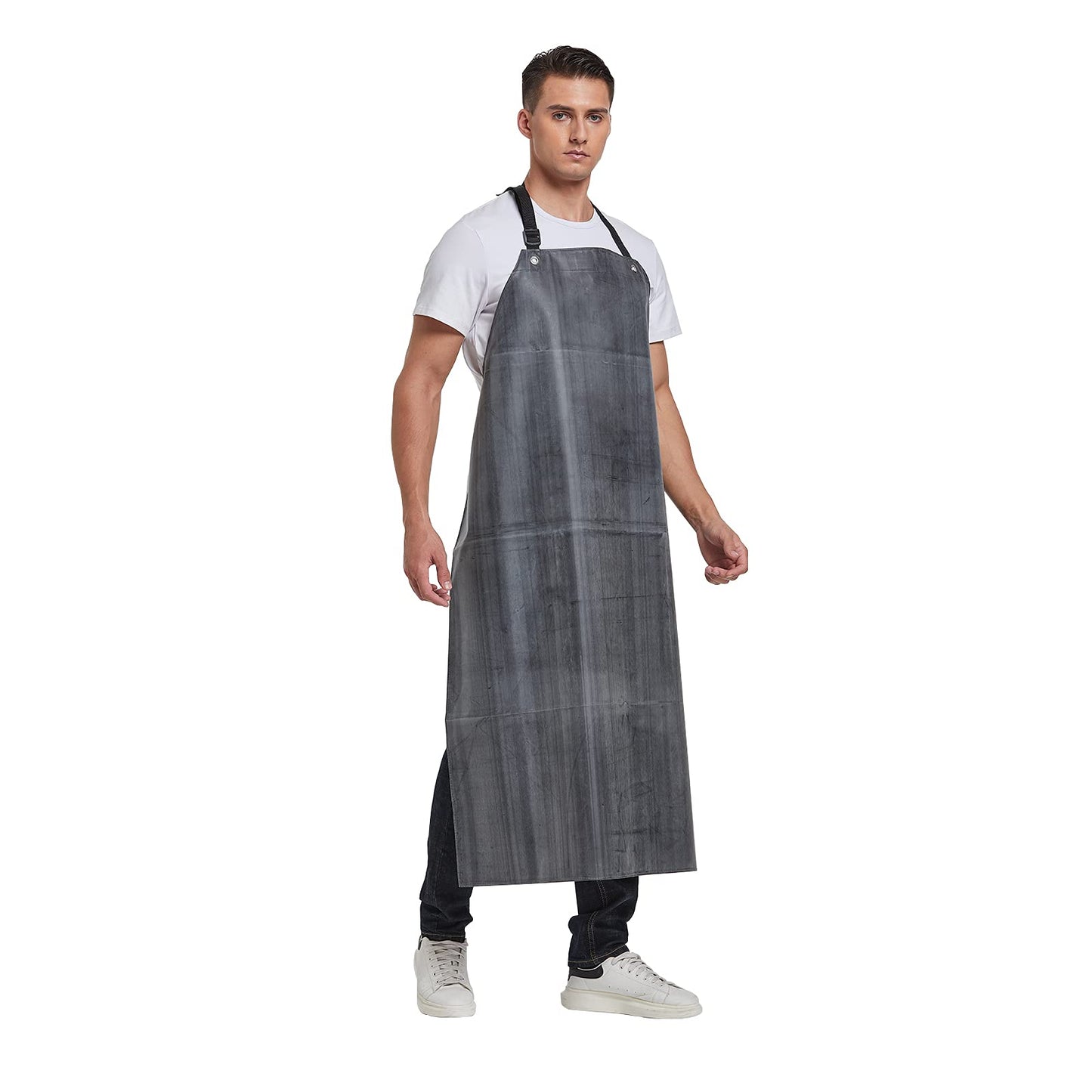 RECECASA Rubber Waterproof Apron Butcher Heavy Duty -Oil Chemical Resistant Thick Work Safety Gardening Aprons - Best for Cleaning Fish, Dog Grooming, Lab Work, DishWashing (Black Red, L)
