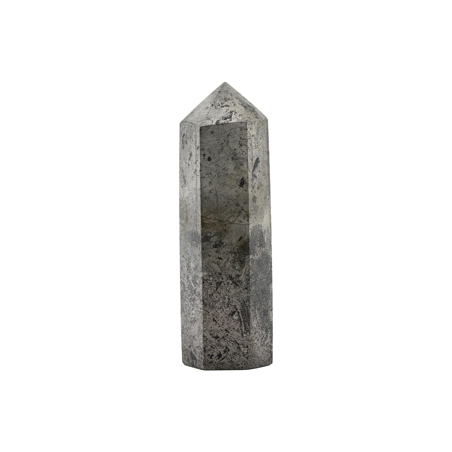 Angelstones Natural Pyrite Gemstone Healing Crystal Hexagonal Pointed Reiki Chakra Faceted Prism Wand Carved Stone Figurine Home Decor