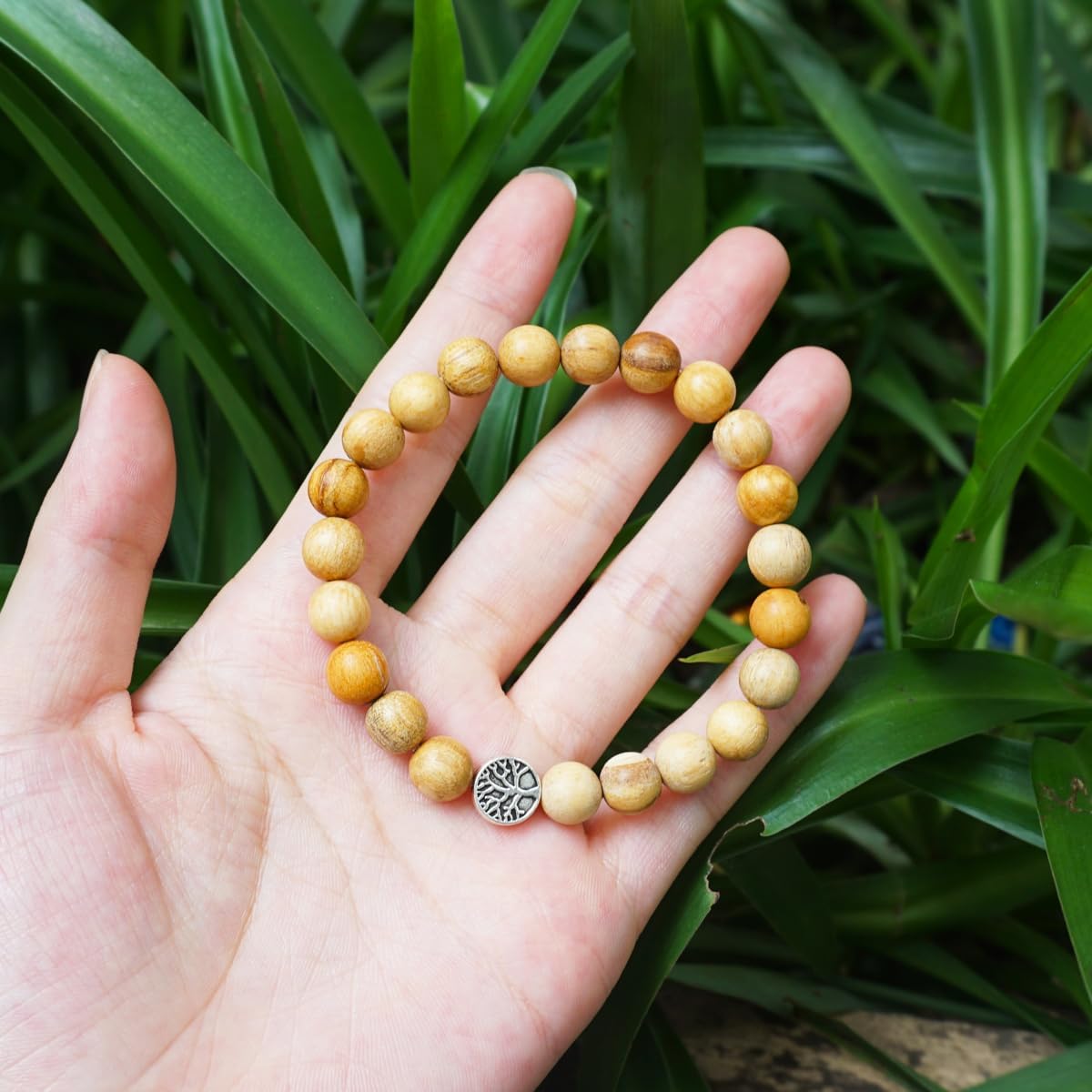 TaHLga 10MM Palo Santo Bracelet with Sterling Silver for Women Men | Beautiful Fragrance | Healing Spiritual Jewelry for Reiki Yoga Deep Meditation
