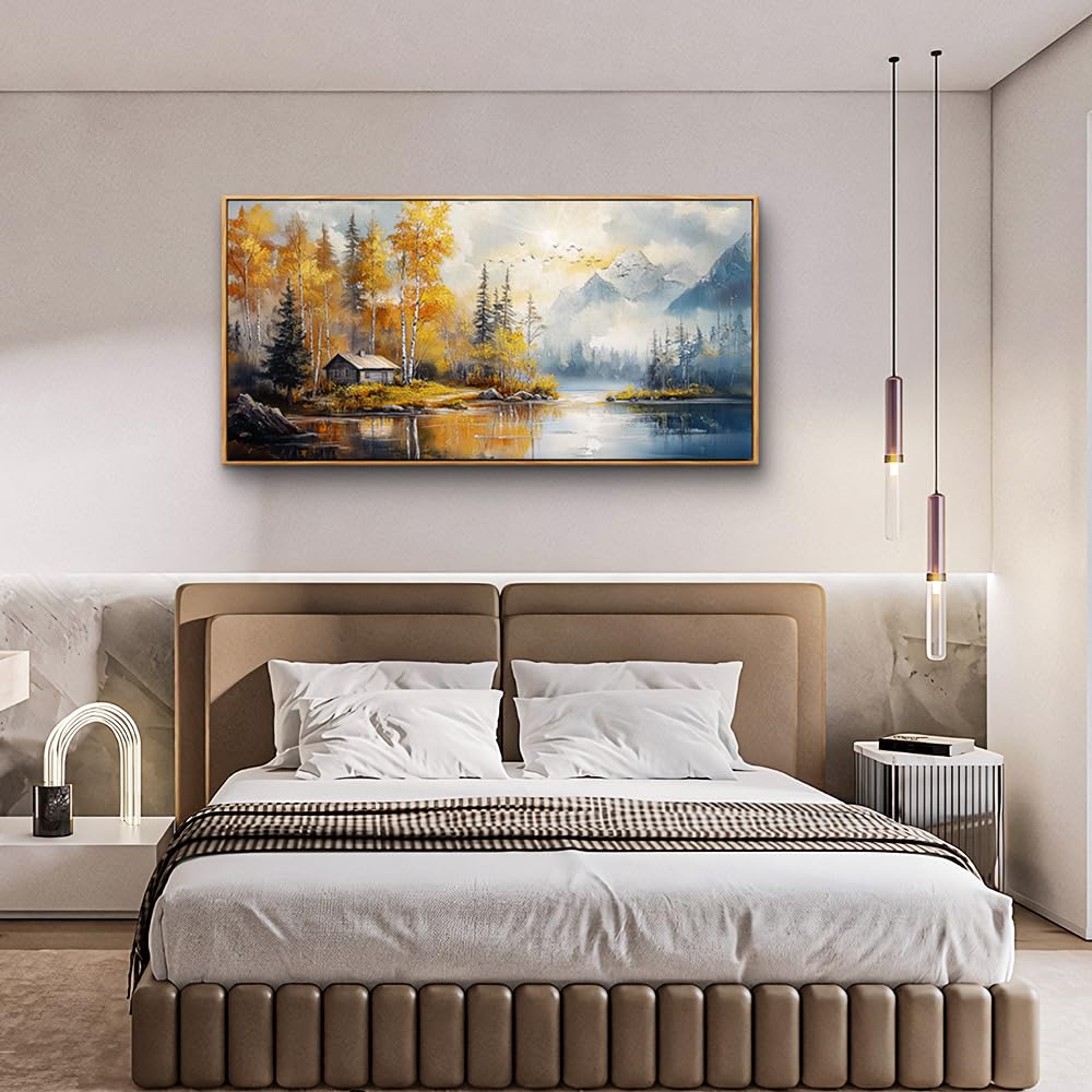 ZUITINGHUA Canvas Wall Art For Living Room Wood Framed Large Wall Decor For Office Bedroom Decorations Lake Scenery Paintings Autumn Landscape Wall Pictures Artwork Modern Home Decor 20x40 In