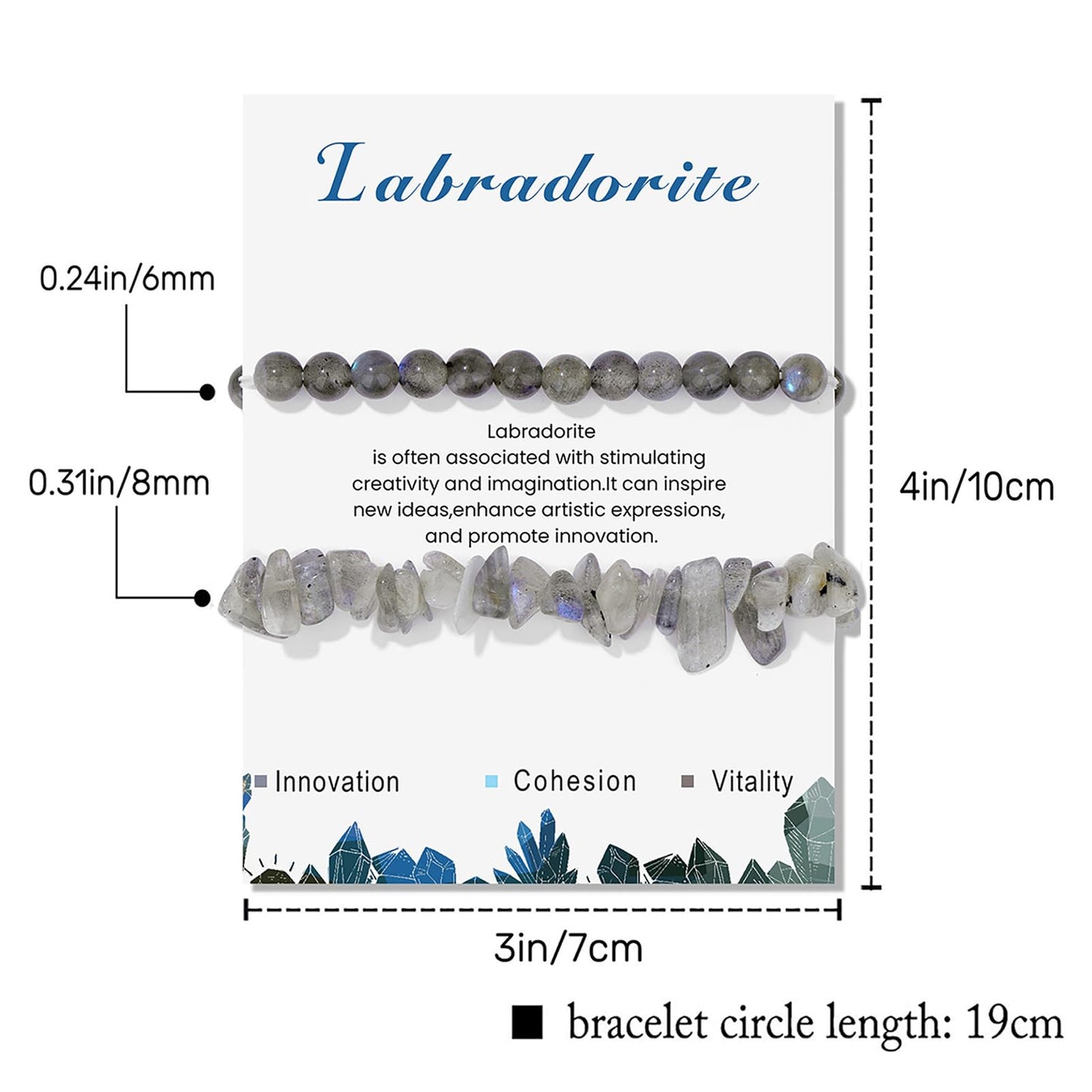 Lit Wall 2Pcs Labradorite Bracelet for Women & Men, 6mm Handmade Adjustable Labradorite Beaded Bracelet, Gemstone Bracelets, Healing Crystal Bracelet, Grey