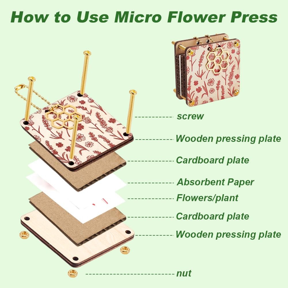 AHANDMAKER Pocket Flower Press Plant Preservation Kit Wooden Pocket Flower Pressing Portable Small Leaf Petal Preservation for Arts and Crafts Lovers, Plant Lover Gifts, 65x64mm