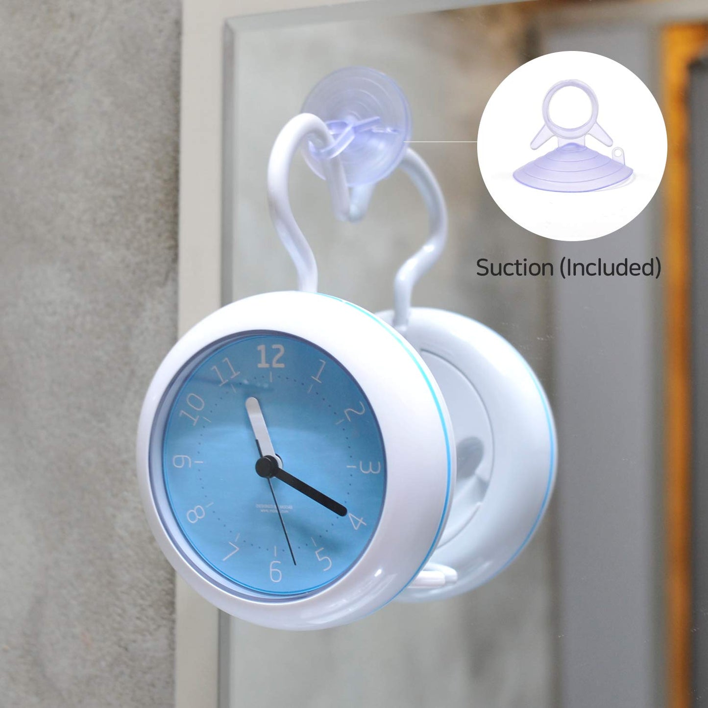 Mooas Silent Waterproof 3-in-1 Clock - Bathroom & Shower Use, Non-Ticking Battery Operated, Hanging & Indoor Outdoor, Kitchen & Bathroom Clock (Mint)