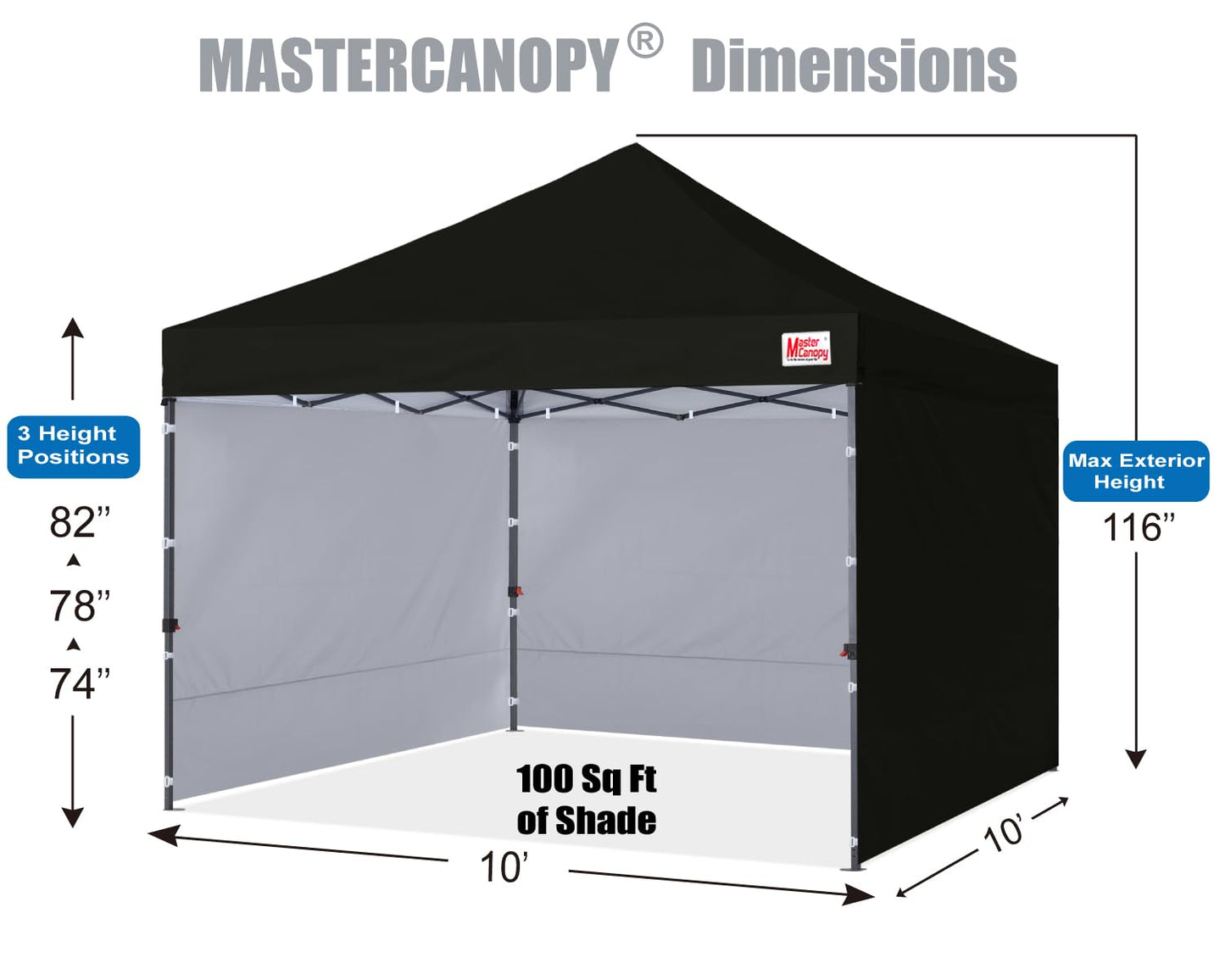 MASTERCANOPY Pop-up Canopy Tent with Sidewalls (10x10,Black)