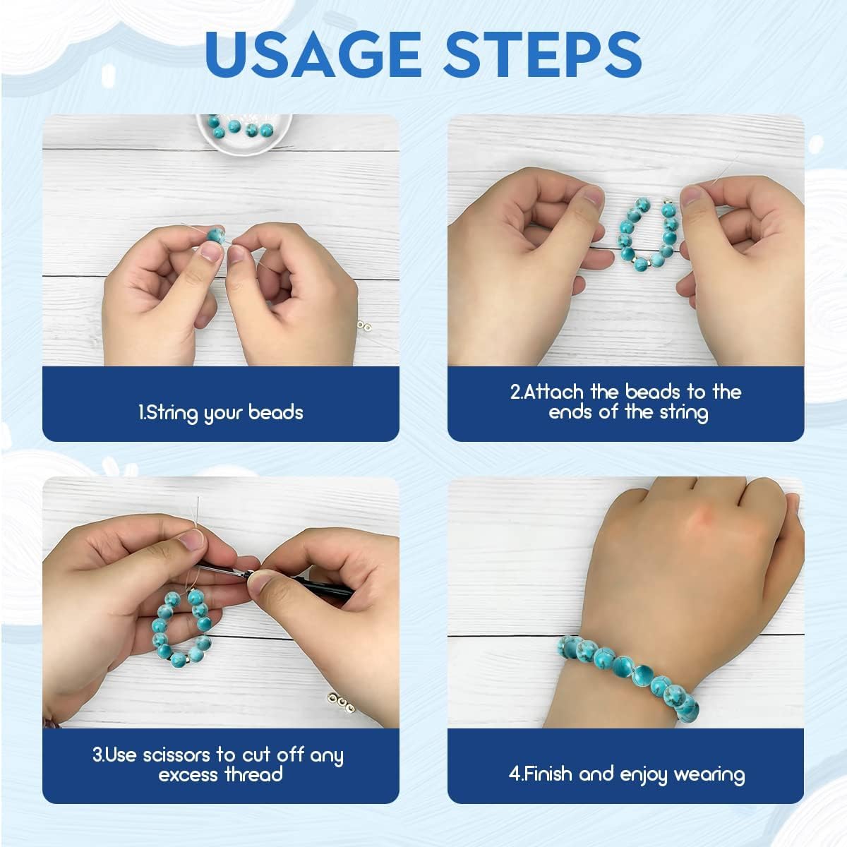 NITOPUPU 100Pcs 10mm Natural Smooth Turquoise Gemstone Beads Round Loose Stone Beads for Jewerly Making with Crystal Stretch Cord