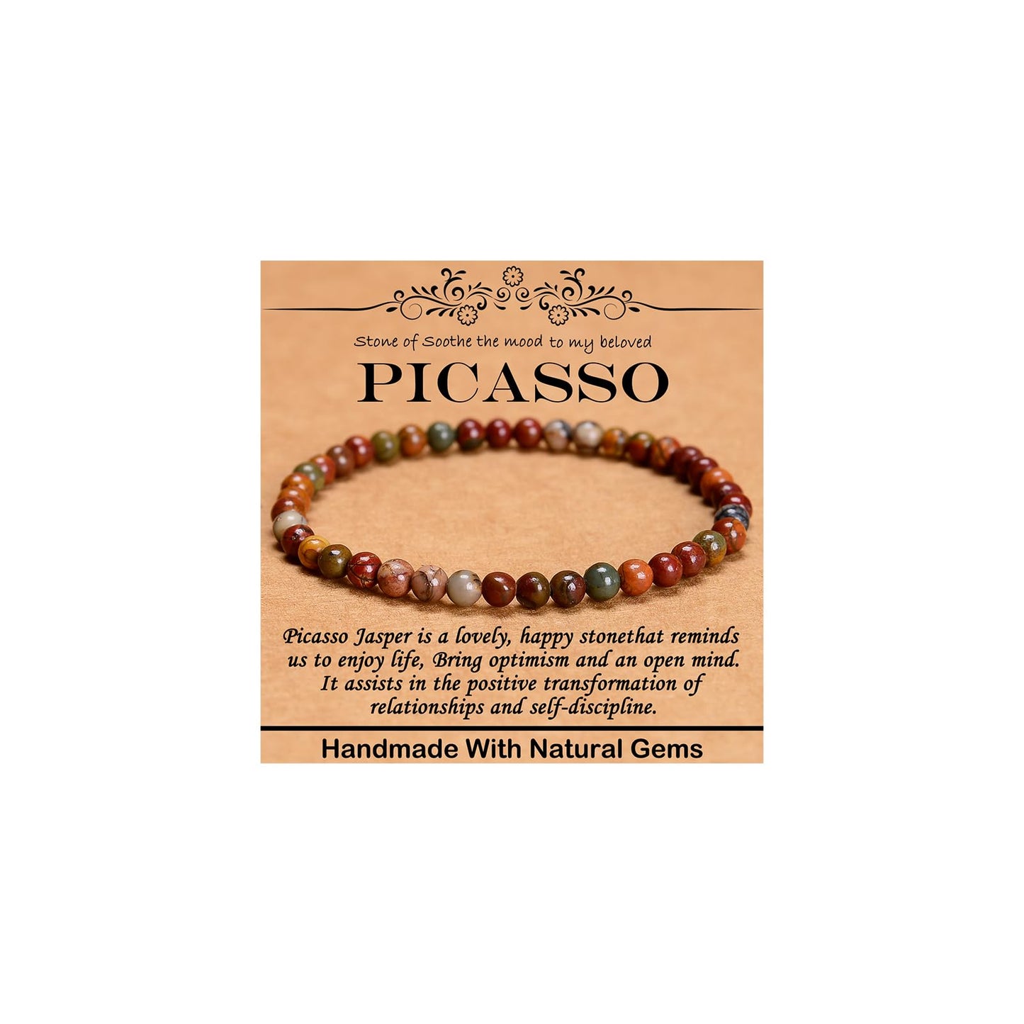 CHCCOYE 4mm Natural Healing Gemstone Bracelet Handmade Yoga Stretch Elastic Bracelet Stress Relief Crystal Jewelry for Men and Women (4mm Picasso)