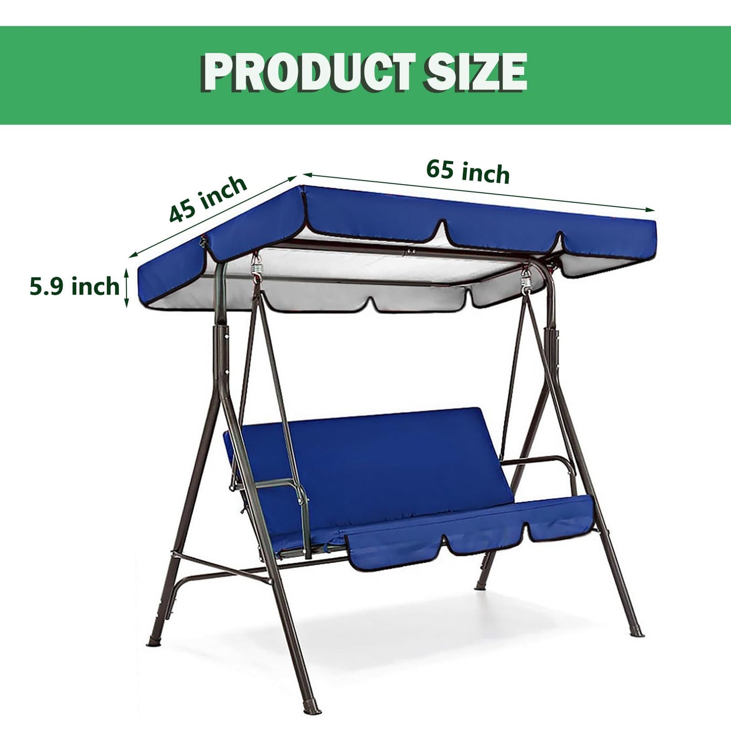 Swing Canopy Replacement Cover, Waterproof Sun Shade Porch Swing Canopy Replacement Top for 2-3 Seater Outdoor Garden Yard Patio Swing Cover (Navy Blue, 65×45×5.9 Inch)
