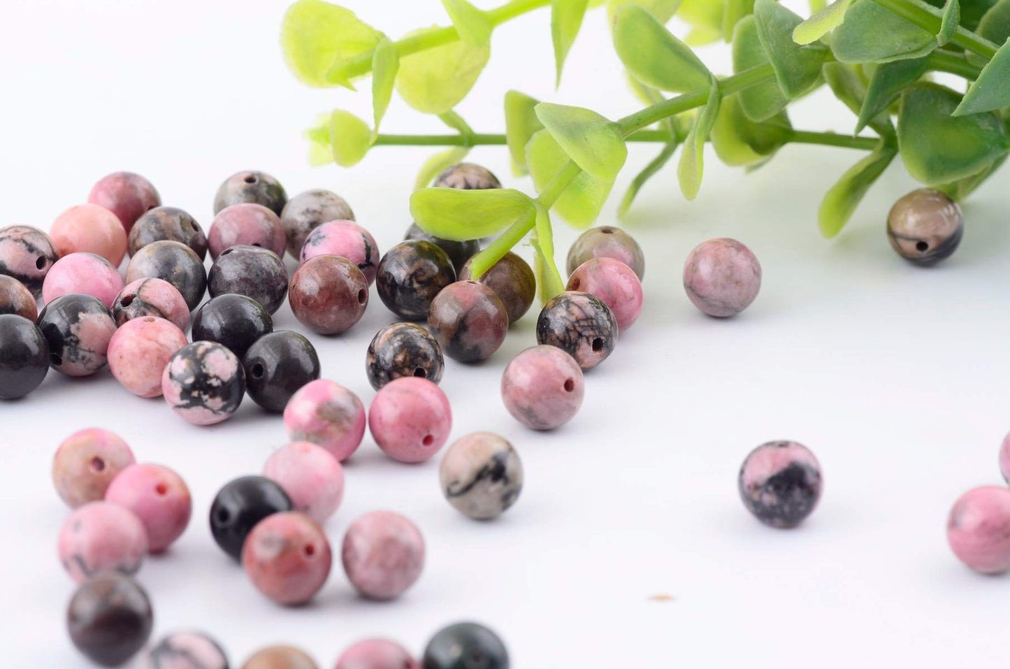 Natural Stone Beads 100pcs 8mm Black Stripe Rhodonite Round Real Stone Beading Loose Gemstone Hole 1mm DIY Charm Beads for Bracelet Necklace Earrings Jewelry Making (Black Stripe Rhodochrosite, 8mm)