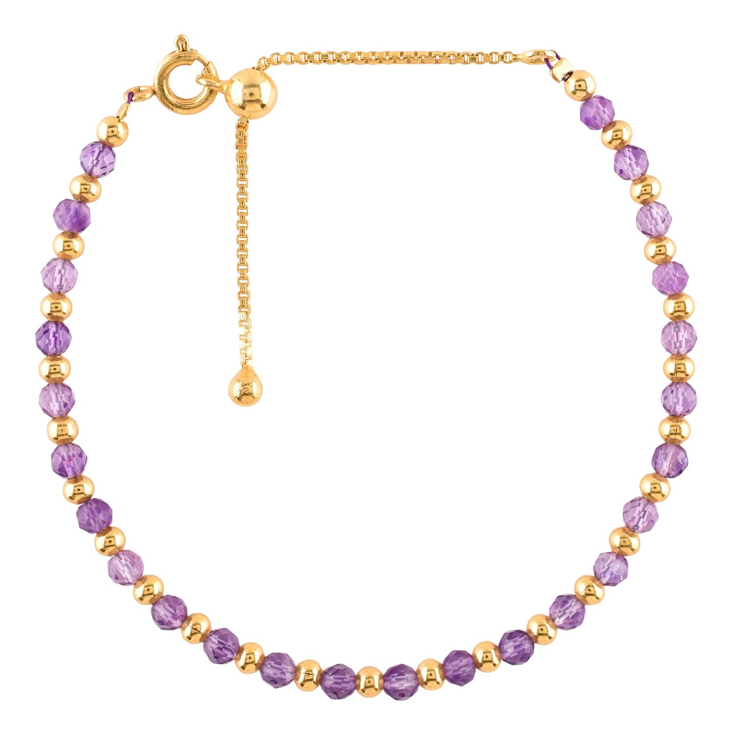 QNAVIC Purple Amethyst Dainty Bangle Bracelet For Women, Chakra Healing Crystal Gemstone February Birthstone, Gold Plated Ball link Bracelet 6-8 Inches Christmas and Birthday Gifts for Her