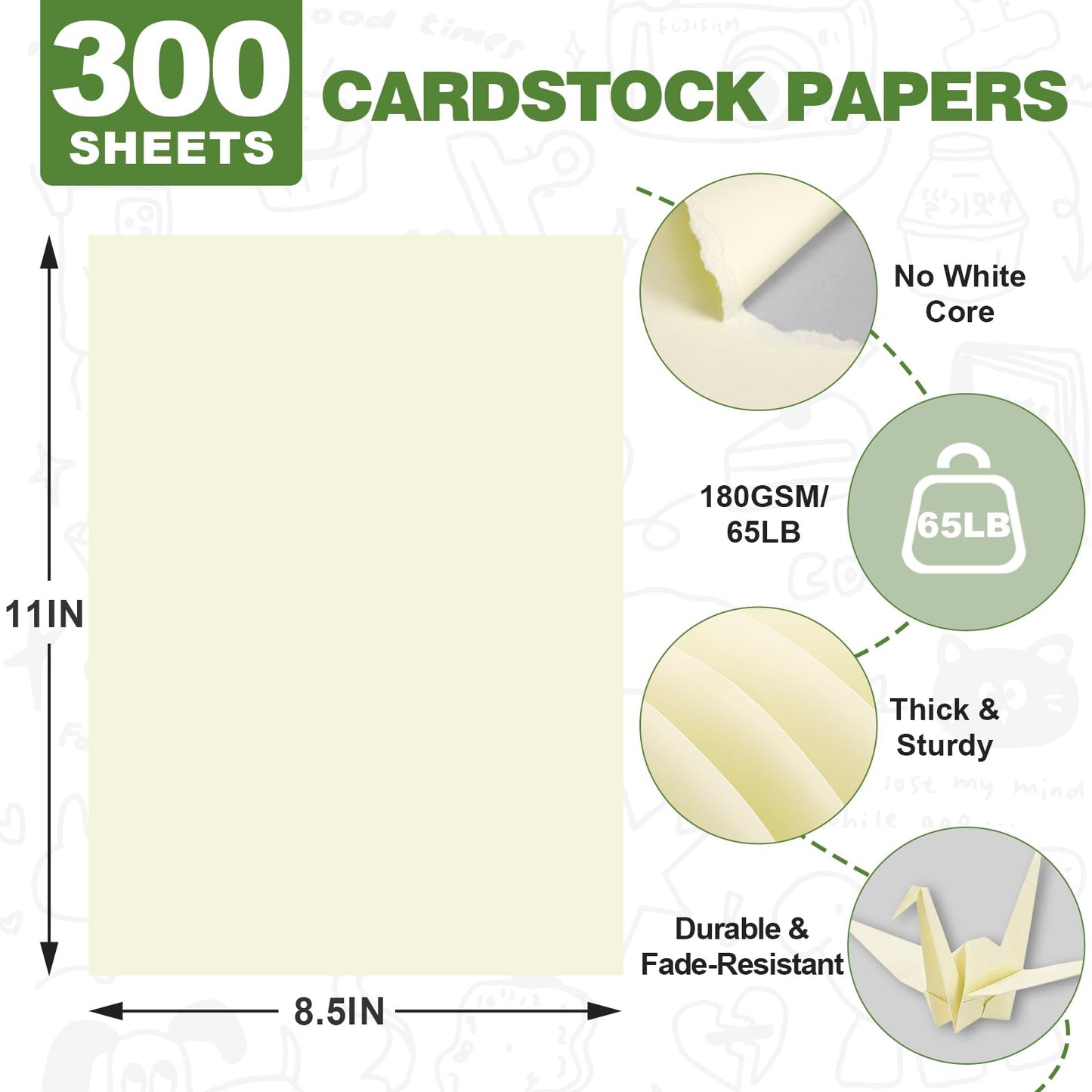 TUXIYA 300 Sheets Cream Cardstock Paper,8.5 x 11 Inch Cardstock Paper,180 GSM/65 LB Card Stock Printer Paper for Art,Invitations,DIY Cards,Watercolor & Craft Projects