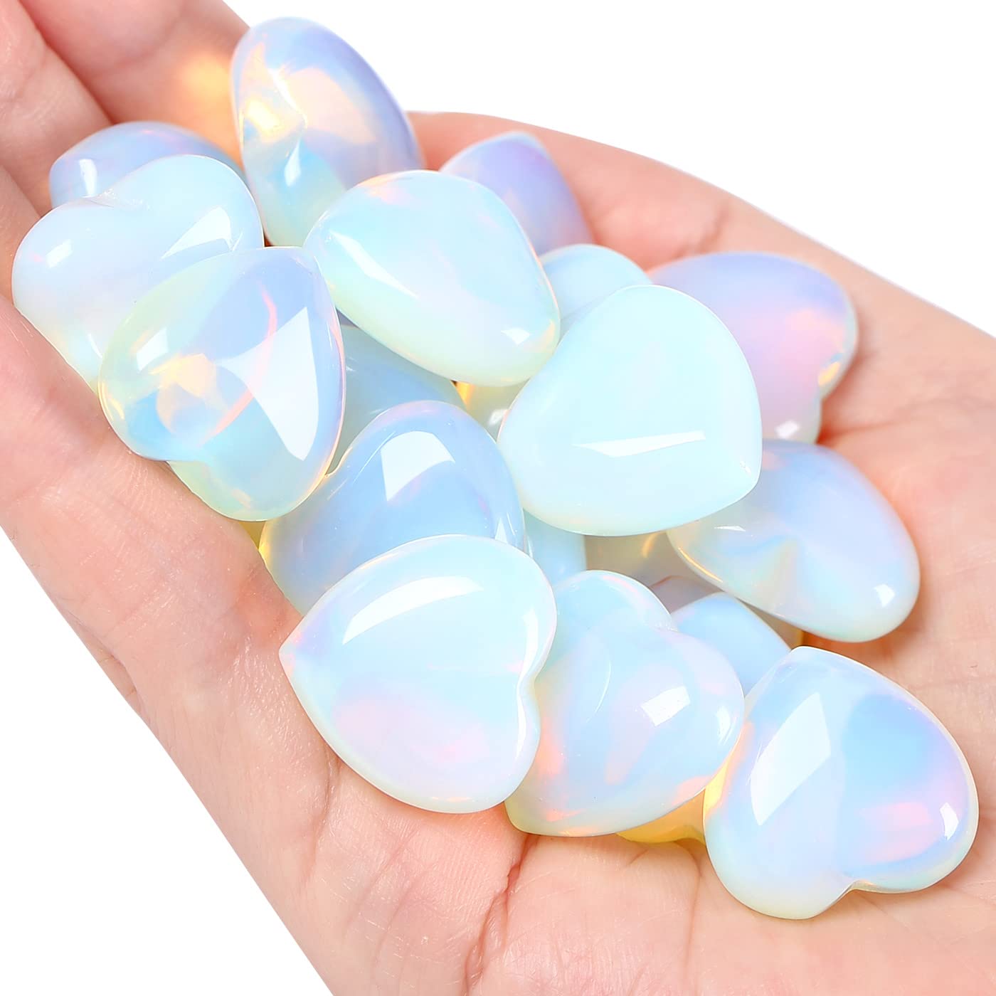 QINJIEJIE 20PCS Opalite Thick Heart Crystals Stones Natural Love Shaped Gemstones Pocket Quartz Crystal Bulk Polished Thumb Stones Set Worry Stone Reiki Energy Balancing Meditation Mini Gifts