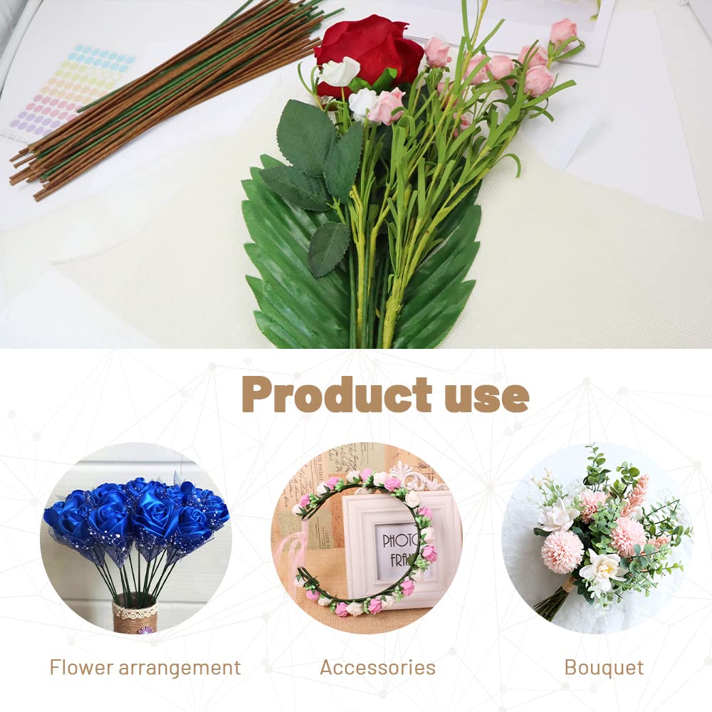 80Pcs Floral Wire, 30cm/11.8in Length 3mm/0.12in Diameter Floral Stems, 18 Gauge Flower Wire Wrapped with Paper, Florist Wire for Artificial Flowers, Wreath, Bouquet (Brown)
