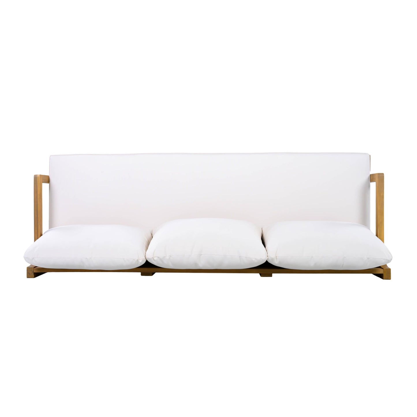 Christopher Knight Home Bayah Acacia Wood Outdoor 3 Seater Sofa with Cushion, Solid Wood Patio Sofa with Removable Cushion, Comfy Lounge Sofa for Patio Furniture Set, Natural Teak+Beige