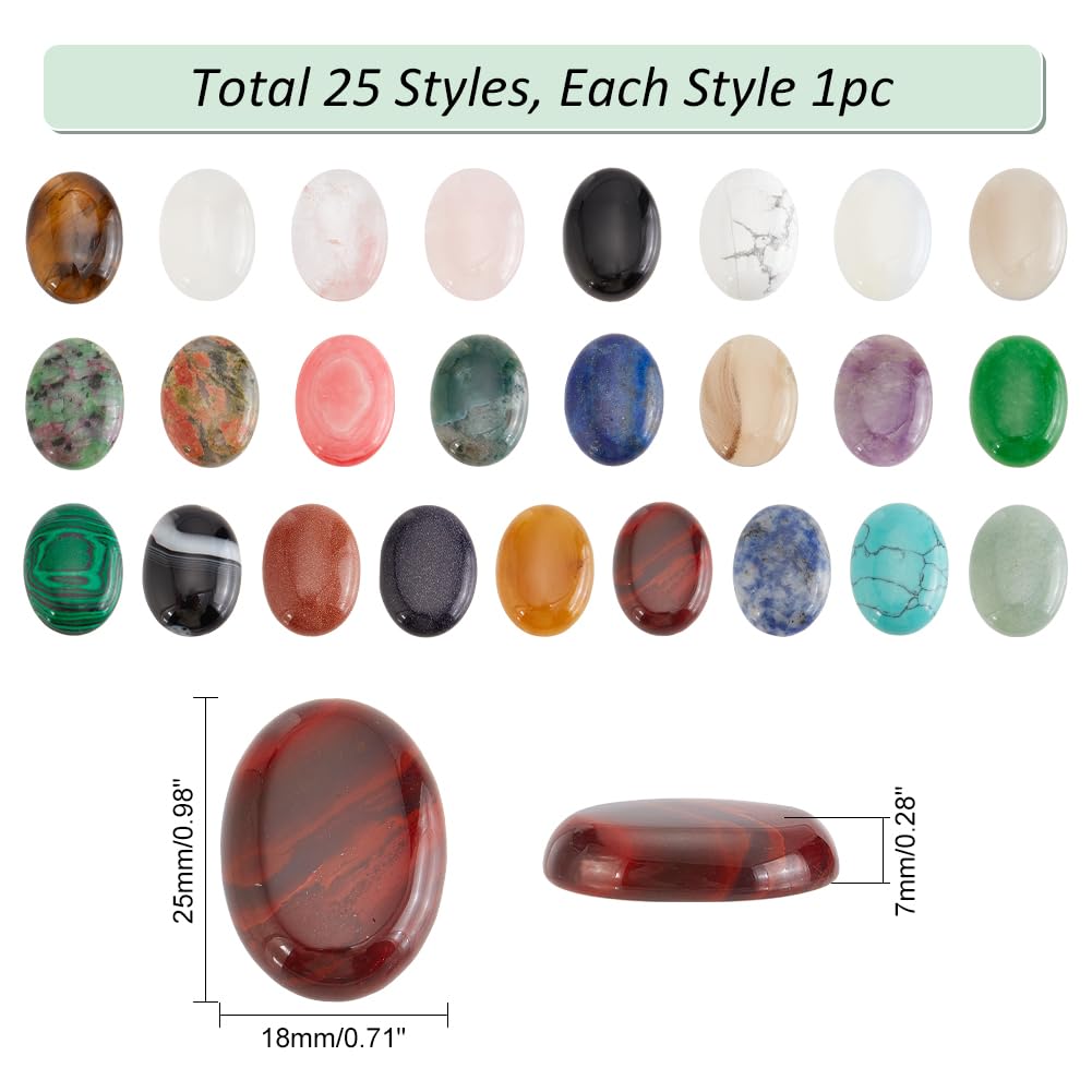 PH PandaHall 25pcs 25x18mm Gemstones Cabochons Flatback, Oval Stone Gem Semi-Precious Gemstones Beads Quartz Chakra Crystal Stones for Bracelet Necklace Earring Pendant Jewelry DIY Craft Making
