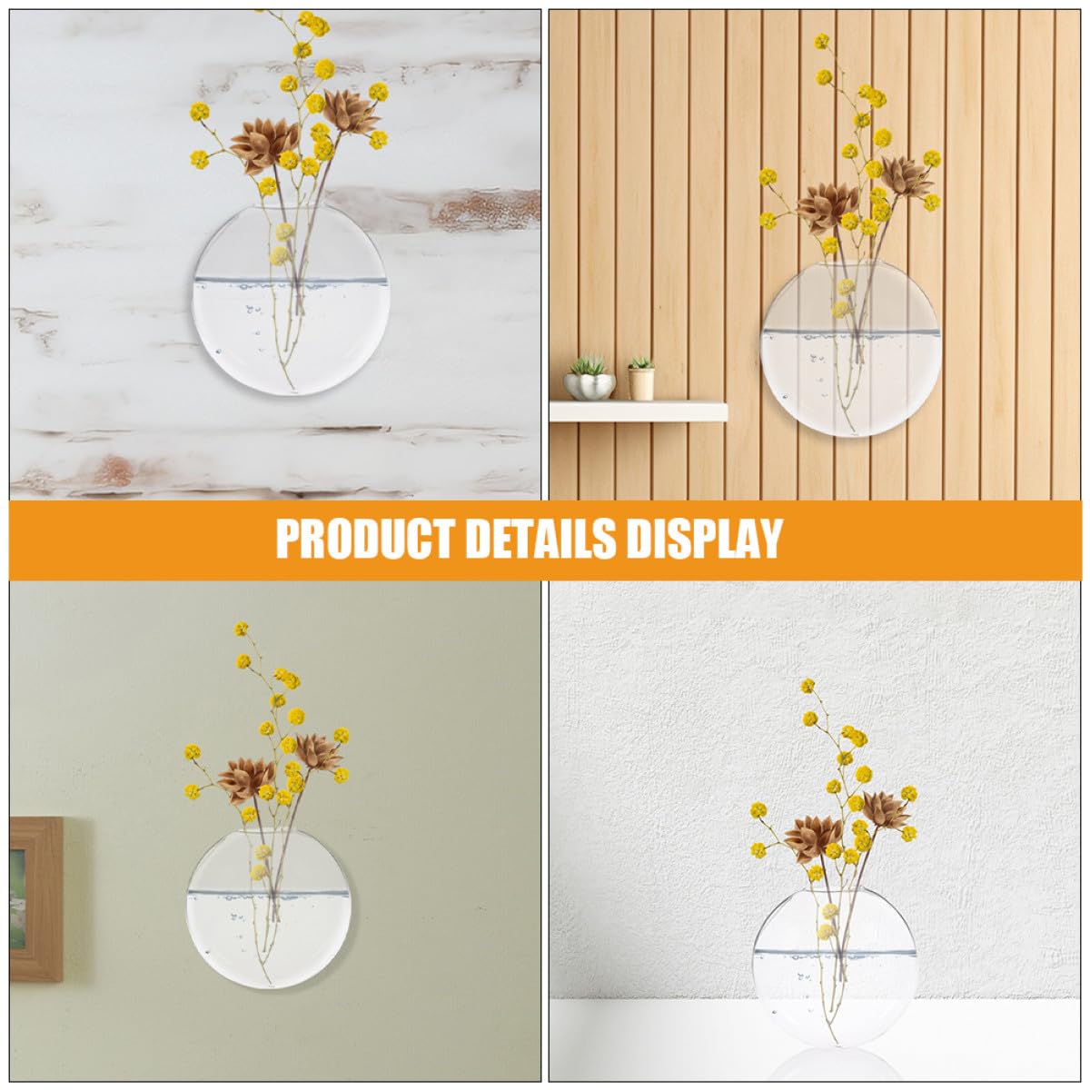 ULDIGI 2pcs Wall Hanging Terrarium Hydroponic Vase, Glass Flat Flower Vase for Indoor Plants, Decorative Wall Mounted Hanging Glass Planter for Home Décor