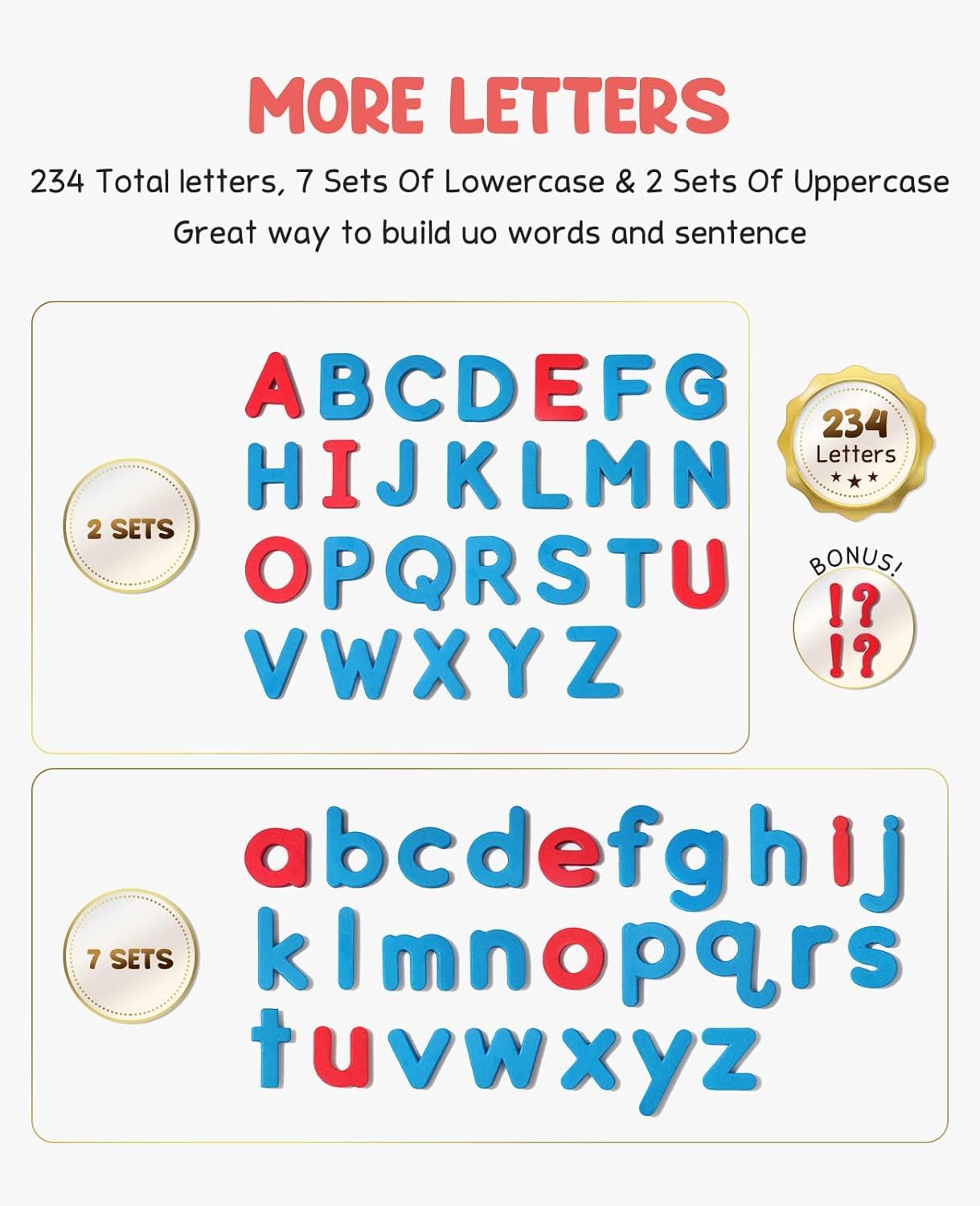 VoSinrly Magnetic Letters 234Pcs with Magnetic Board and Storage Box - Foam Alphabet Letters for Kids Spelling and Learning