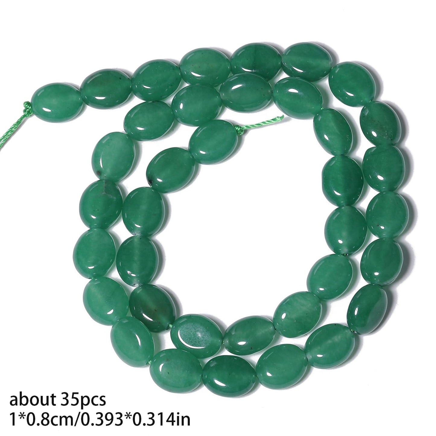 35PCS 8x10mm Natural Dark Green Stone Beads for Jewelry Making, Songxi Oval Cobblestone Shape Loose Gemstone Beads for DIY Bracelet Necklace Making Supplies with Energy Healing Chakra Power