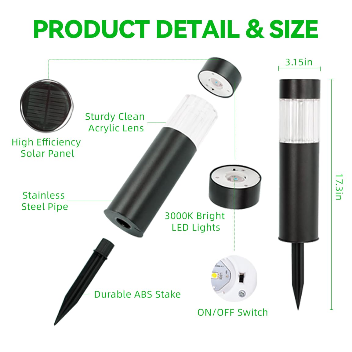 Glosola Solar Pathway Lights Outdoor 4 Pack, Stainless Steel Solar Garden Lights, Bright 35LM Warm White LED, Auto On/Off IP65 Waterproof Path Lights for Yard, Lawn, Walkway, Patio, Driveway