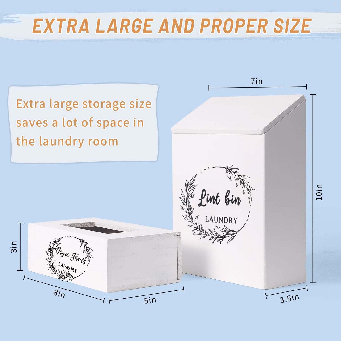 Magnetic Lint Bin and Dryer Sheet Holder Set for Laundry Room, Farmhouse Wooden Lint Trash Can with Lid and Dryer Sheet Dispenser Box Magnetic for Mounting on Dryer,Stylish Laundry Room Organiz(White)
