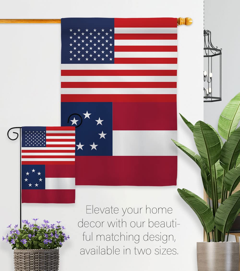 US Star & Bars Garden Flag - Set with Stand Patriotic Historic July Memorial Veteran Independence United State American - House Decoration Banner Small Yard Gift Double-Sided Made in USA 13 X 18.5