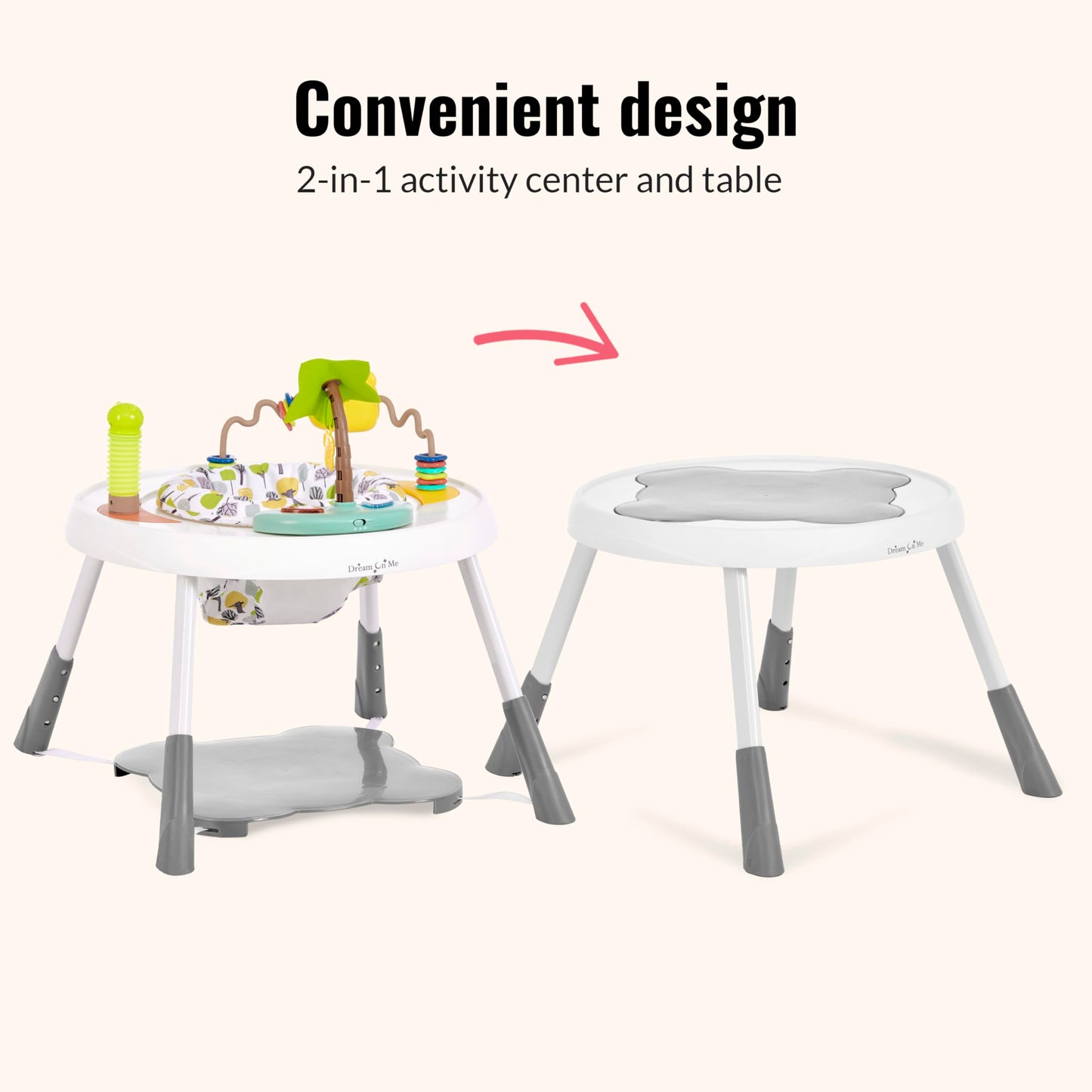 Dream On Me Curio Sit N Seek Baby Activity Center in Lime, 2 in 1 Activity Center and Play Table with 3 Detachable Toys and Music, 3 Level Height Adjustable Positions Activity Center for Baby