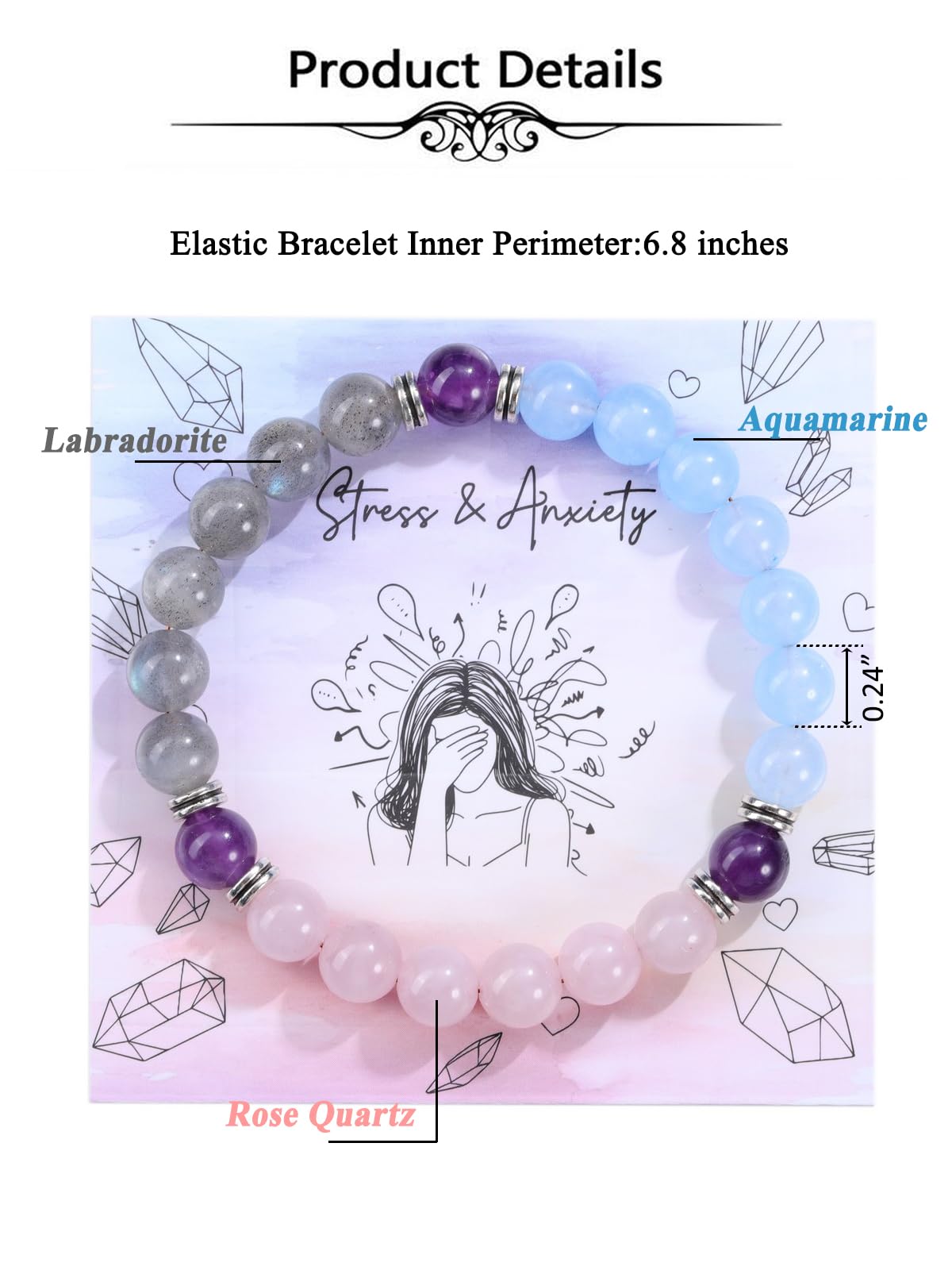 Top Plaza Healing Chakra Anxiety Bracelets for Women Natural 8mm Crystal Gemstone Beaded Protection Bracelet Good Luck Energy Jewelry Gifts for Mom - Style 2